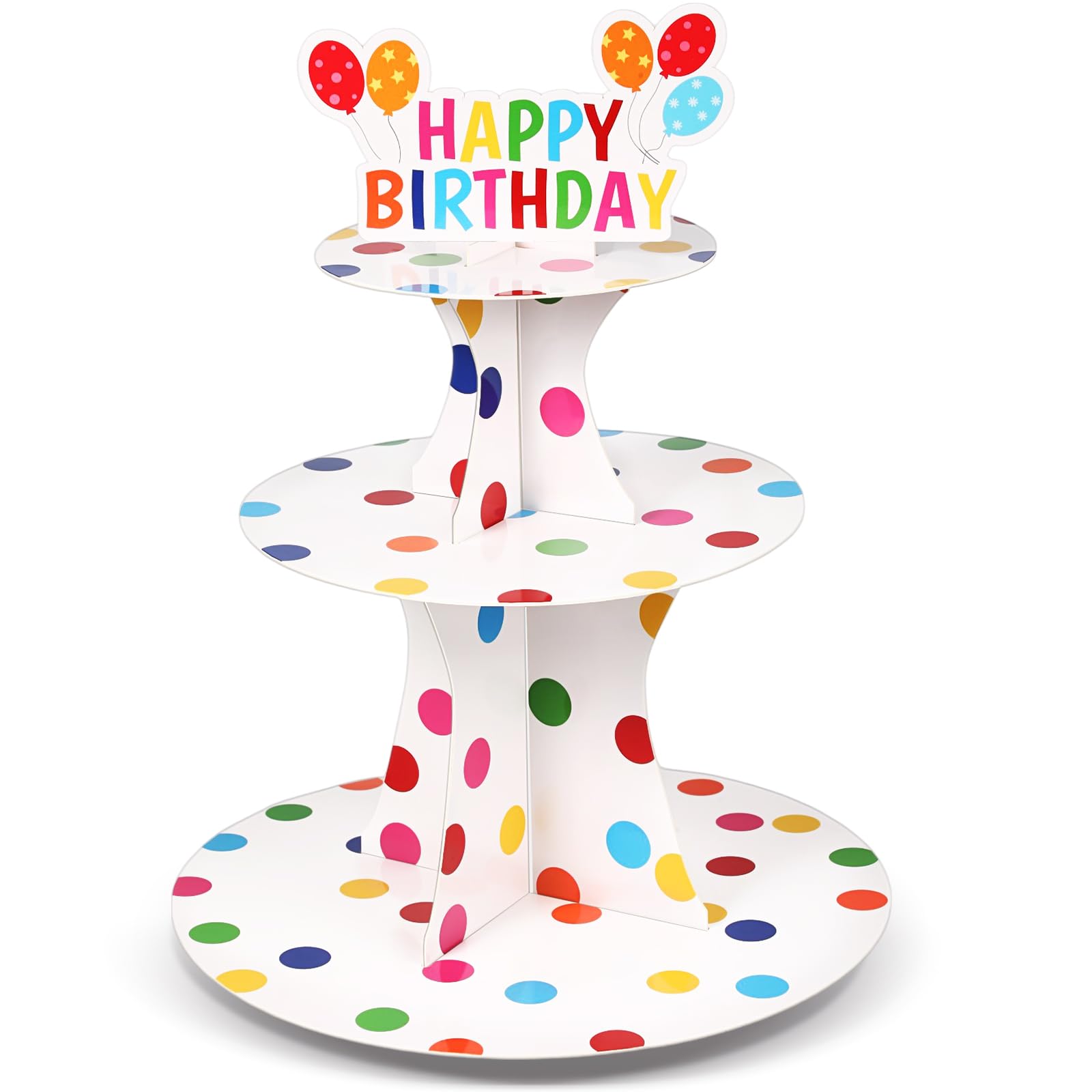 Zopeal Happy Birthday Cupcake Stand 3 Tier Birthday Party Cupcake Holder Polka Dots Cake Stand Holder Cardboard Dessert Tower fo