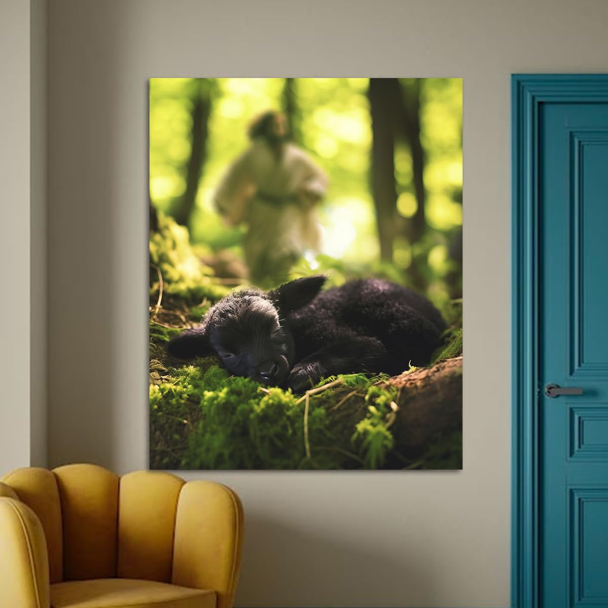 Jesus And Lamb Canvas Wall Art Jesus Runs For The Lost Sheep In Summer Forest Picture Wall Art Canvas Print Christian Home Decor