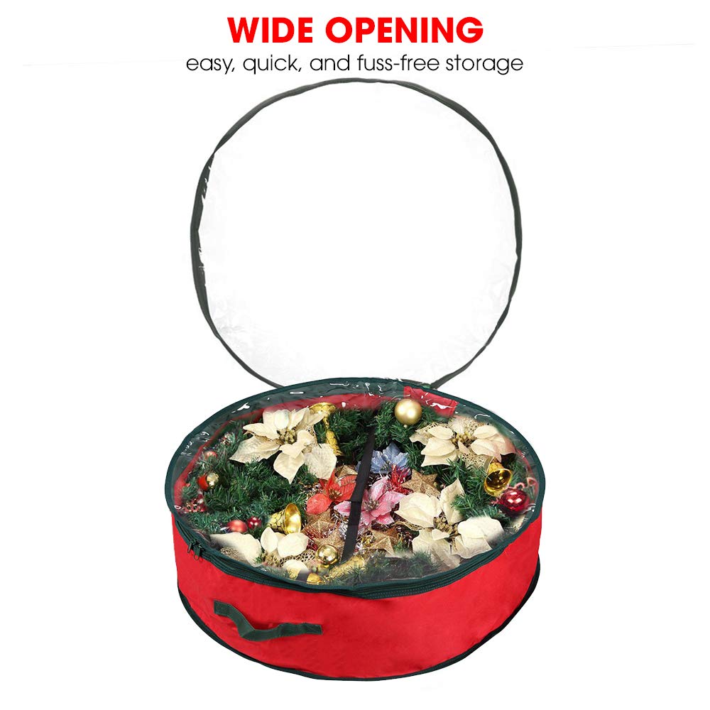 Primode Christmas Wreath Storage Bag 30'' | Garland Wreaths Container With Clear Window For Easy Holiday Storage | Durable 600D