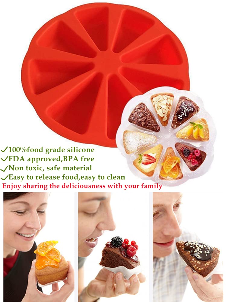 Natureman 2 Pcs Silicone Baking Molds Large 8 Cavity Silicone Scone Pan/Cakes Slices Mold/Triangle Cavity Cake Pan Pizza Slices