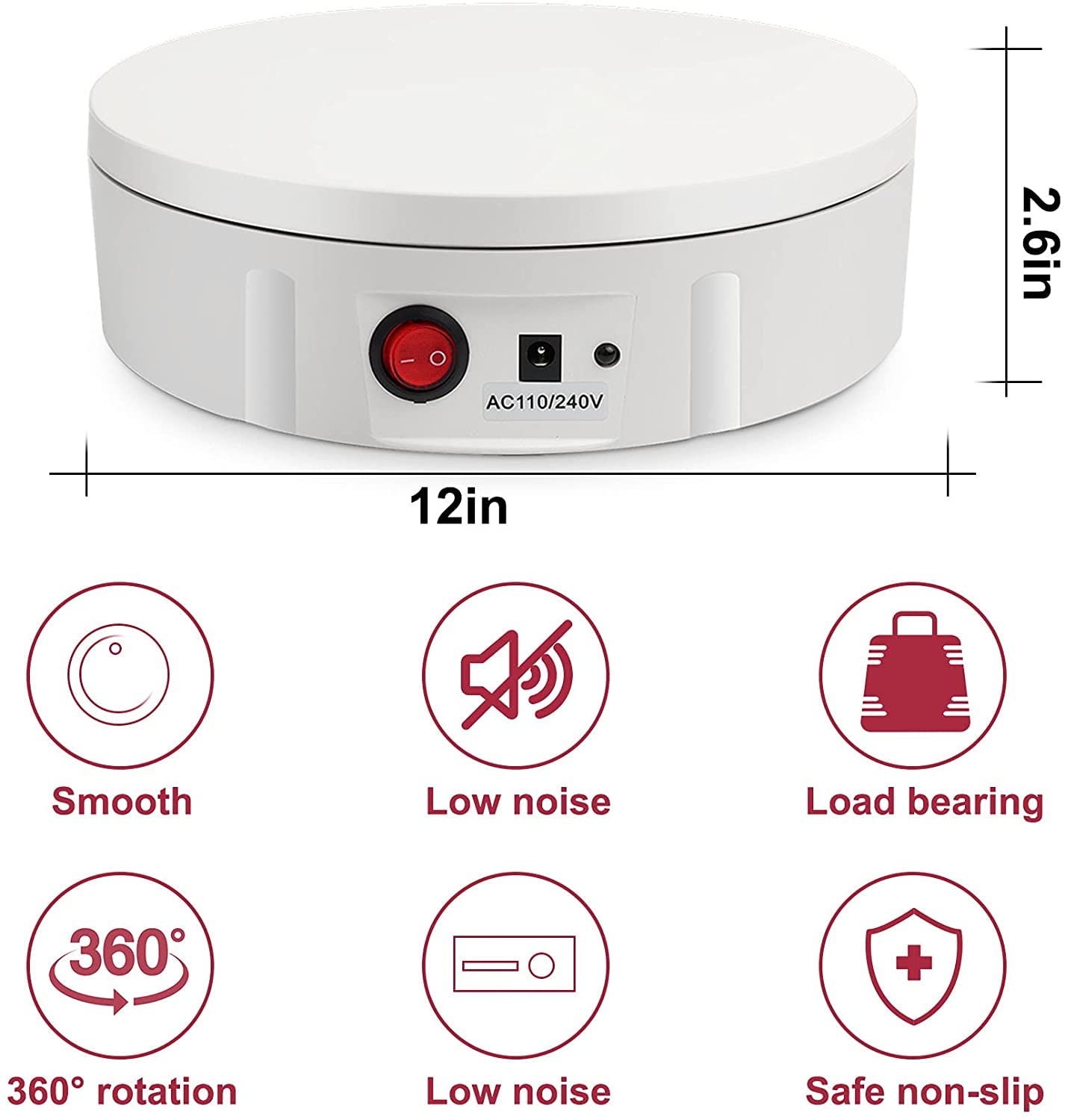 PUOSUO 360 Degree Electric Rotating Turntable  11.8inch / 220Lbs Load Motorized Rotating Display Stand  For Photography Products Display Live Video Show Remote Control Angle  Speed (White)
