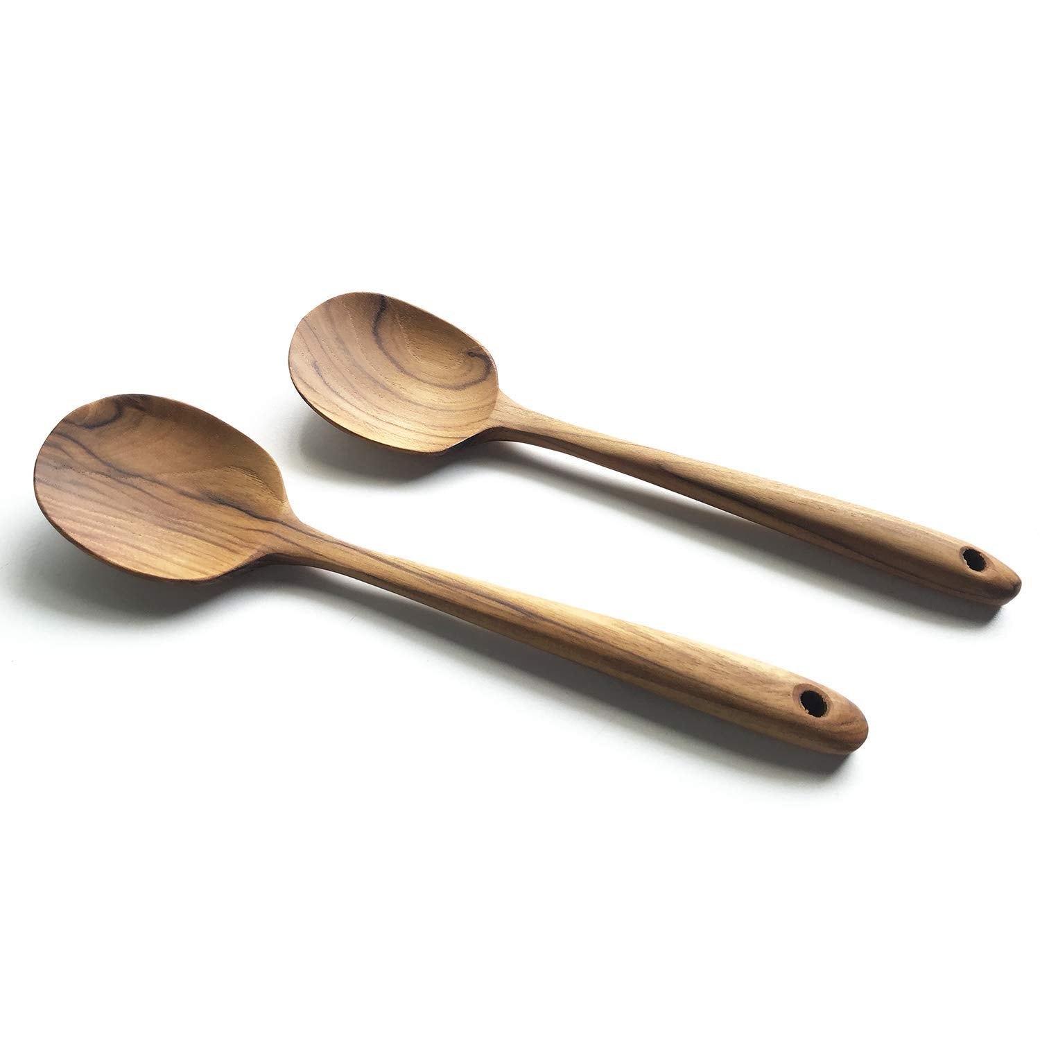 Faay 2 Teak Serving Spoons, 9.5 Inches Wooden Spoon, Small Cooking Spoon, Salad Servers, Handcrafted From High Moist Resistance