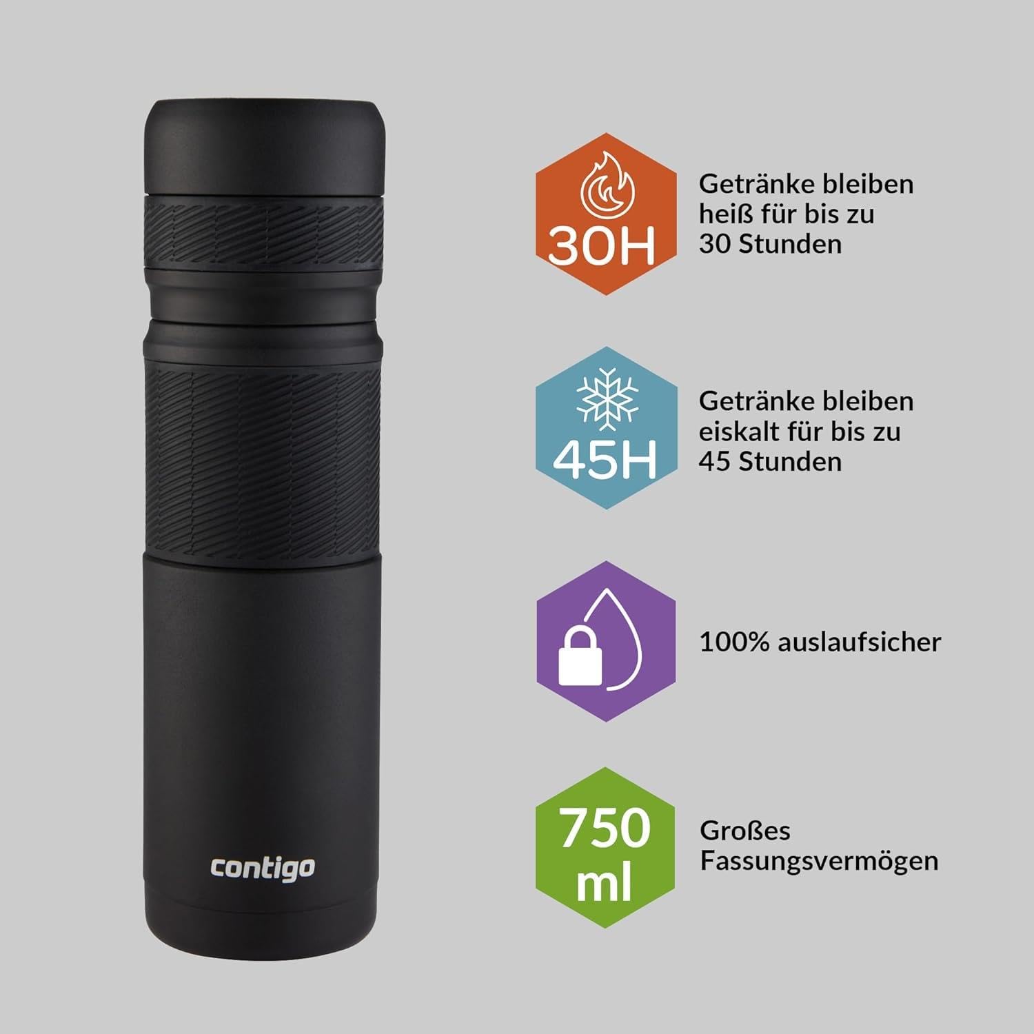 Contigo Thermal Bottle Thermalock  Vacuum Insulated Travel Flask  Thermos Flask for Hot Drinks  30h hot  45h cold  Leakproof Coffee Tea Bottle  Stainless Steel Travel Mug