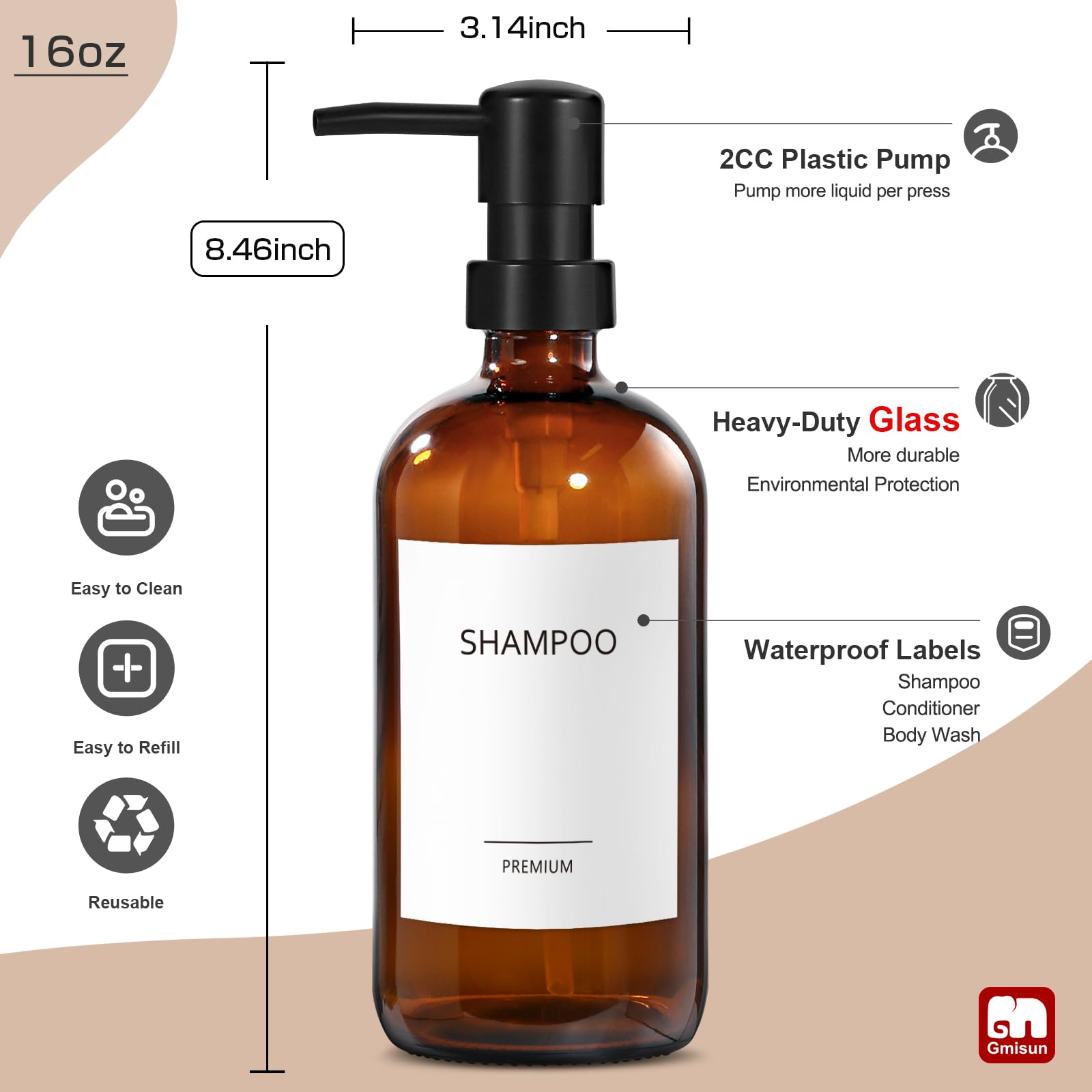 Gmisun Glass Shampoo And Conditioner Dispenser, Shampoo Dispenser With Upgraded Pump For Shower, Shampoo Conditioner Body Wash P