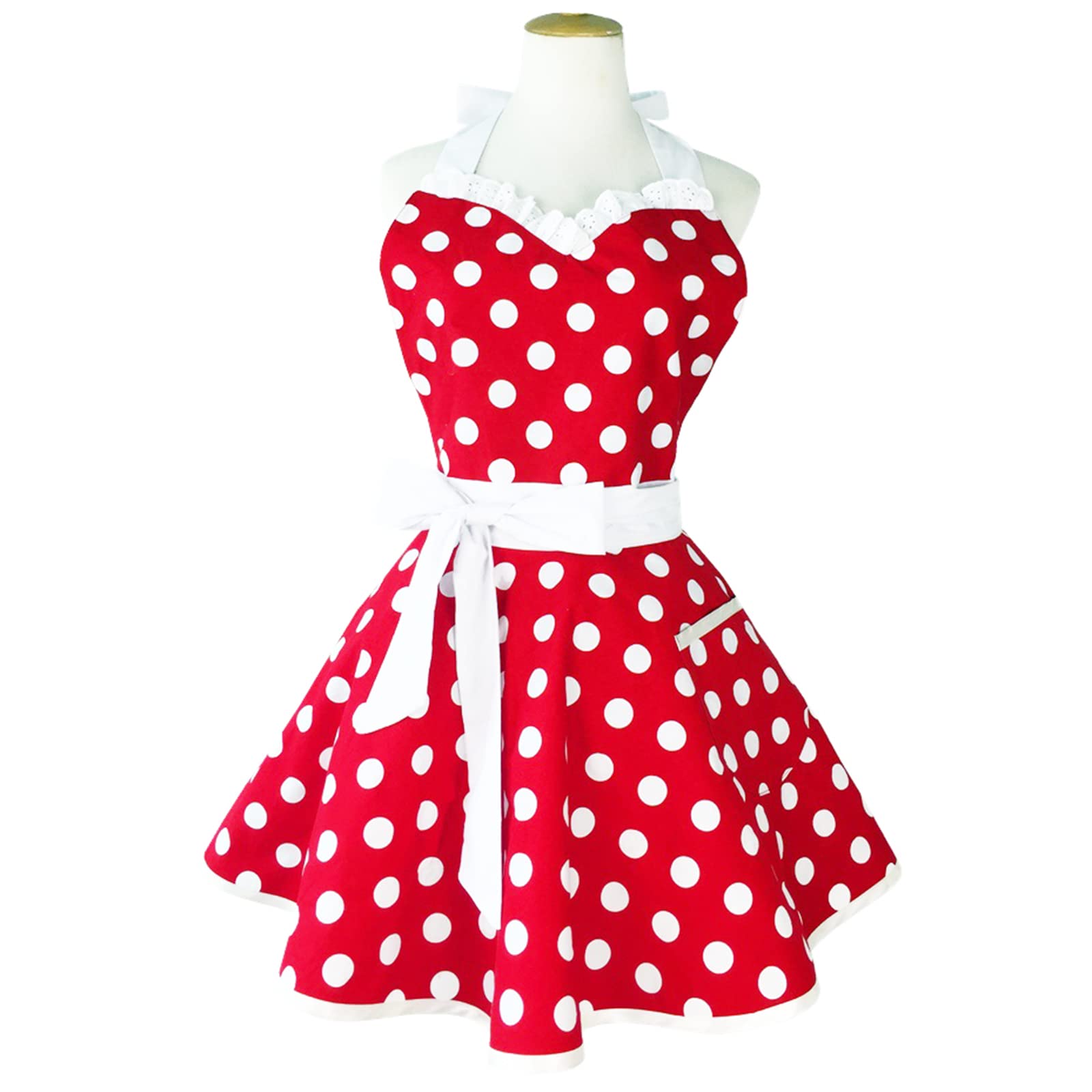 Hyzrz Lovely Sweetheart Retro Kitchen Aprons Woman Girl Cotton Polka Dot Cooking Salon Dress Pinafore Vintage Apron Mothers Gift