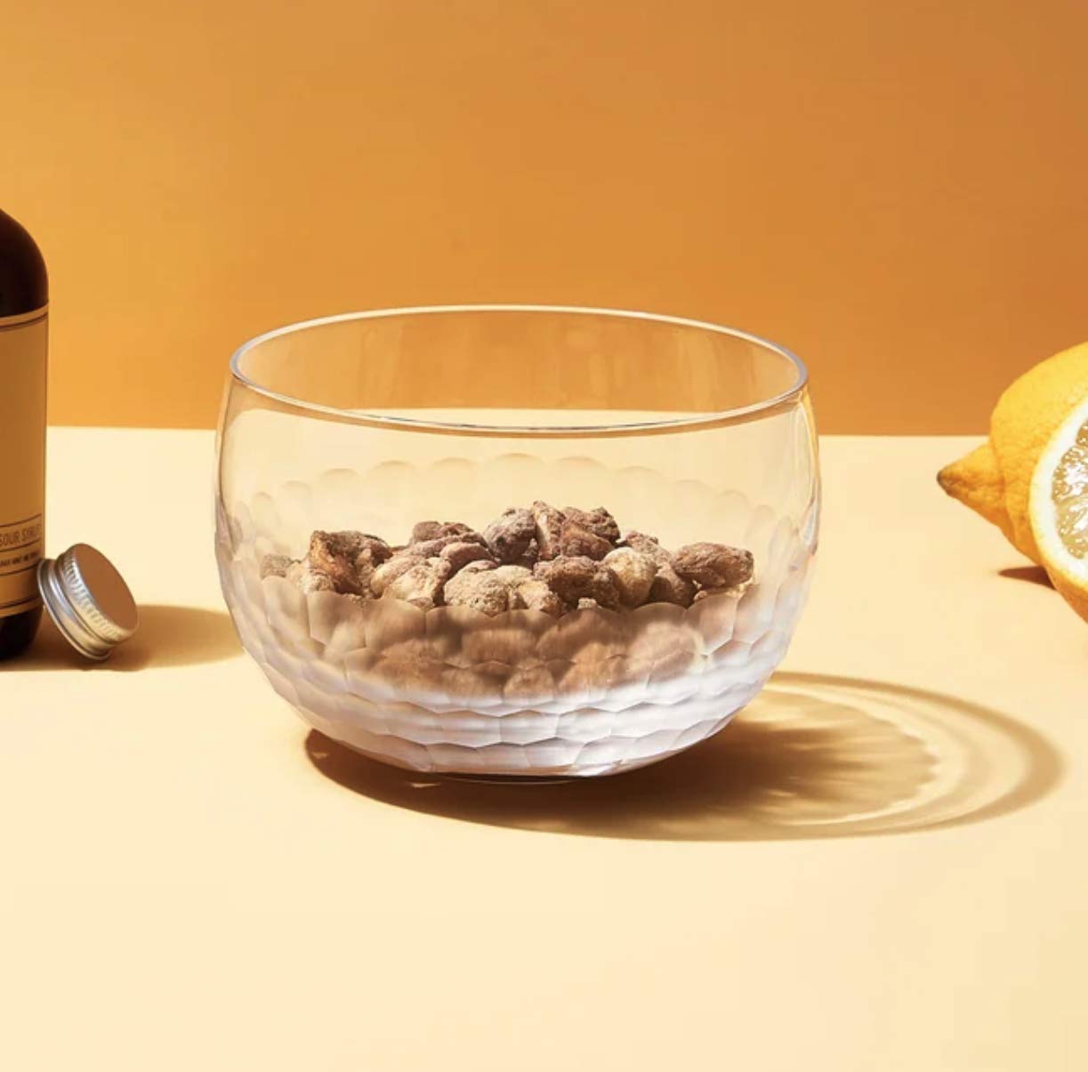 Amehla 18-Ounce Nut Bowl, Snack Jar And Candy Dish With Hammered Finish, Handblown Glass End Table Piece