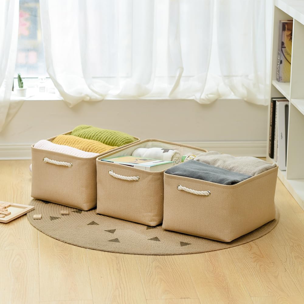 Thewarmhome Organization And Storage Bin For Shelves - Large 3 Pack 16X12X8 Inch Storage Basket For Organizing, Canves Storage C