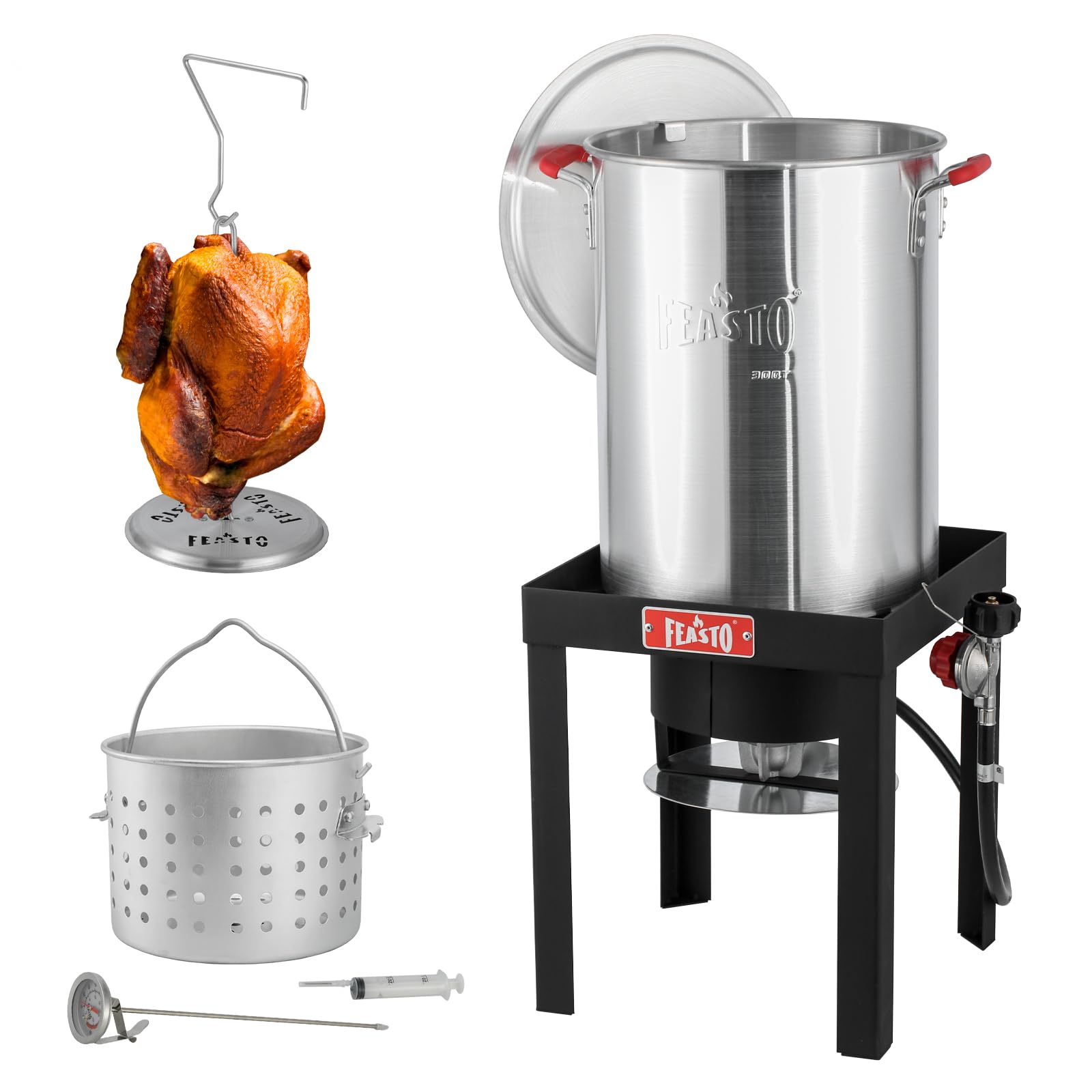 Feasto 30QT Turkey Fryer, Aluminum Deep Fryer & Seafood Crawfish Boiler Steamer with Basket, CSA Certified 50,000BTU for Outdoor