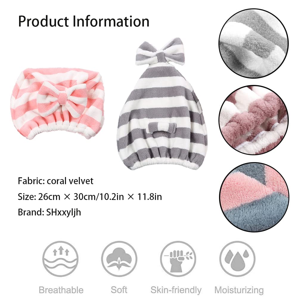 Large Microfiber Hair Towel Cap,Rapid Drying Towel For Hair,Ultra Soft Super Absorbent Hair Drying Towel Turban,Cute Gray&Pink B