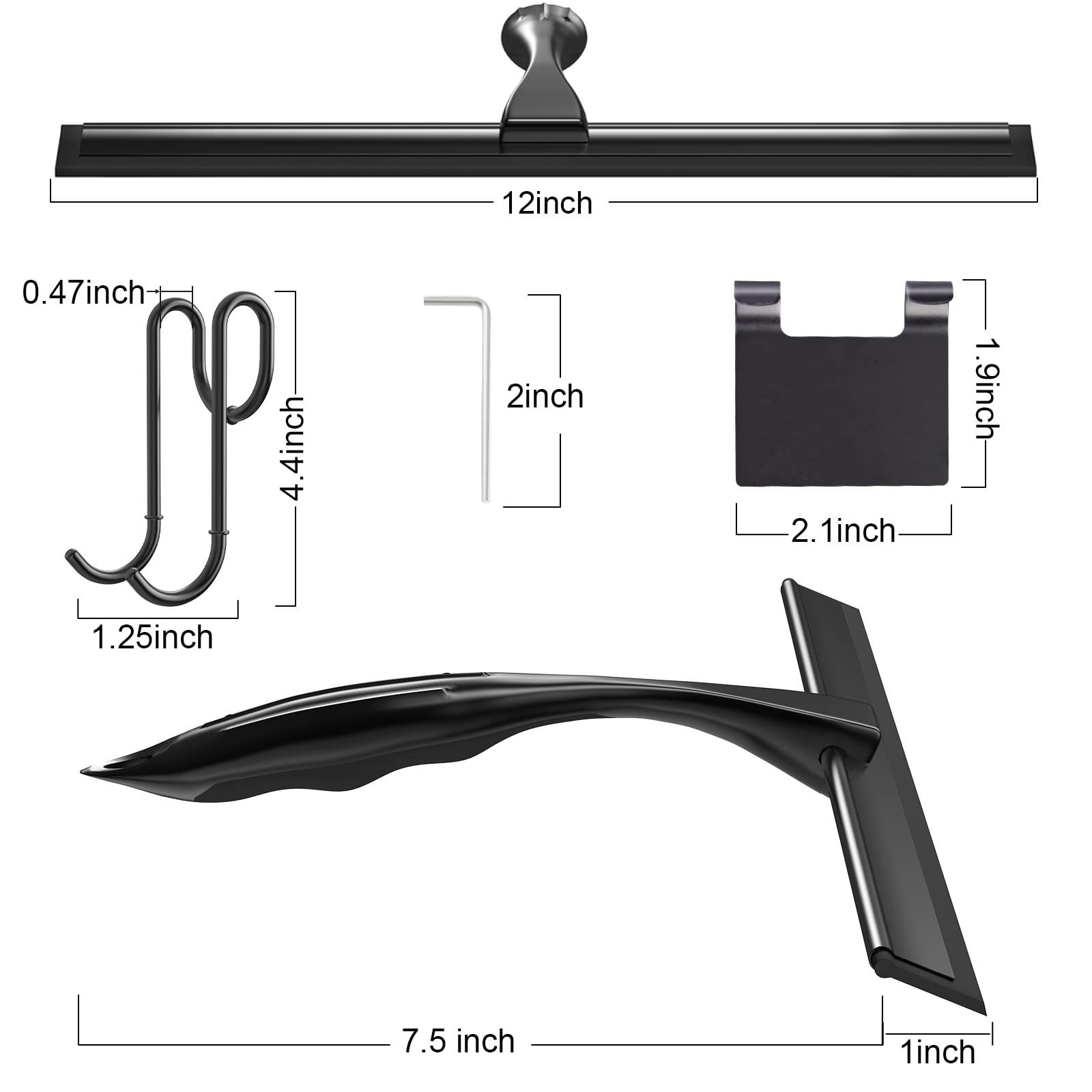 12'' Shower Squeegee, Toovem Squeegee For Shower Glass Door For Glass Doors, Windows, Bathroom, Car Windshield, Black