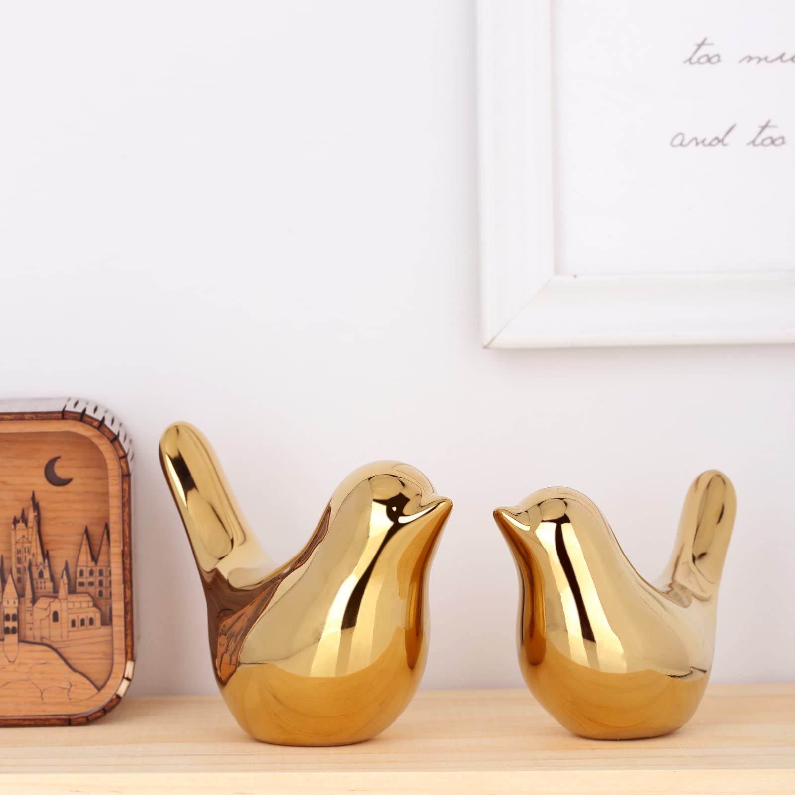 XMGZQ 2 Pcs Gold Decor Accents,Small Animal Statues,Modern Home Decorative, Birds Sculpture, Ornaments for Shelf, Bookshelf, Cof