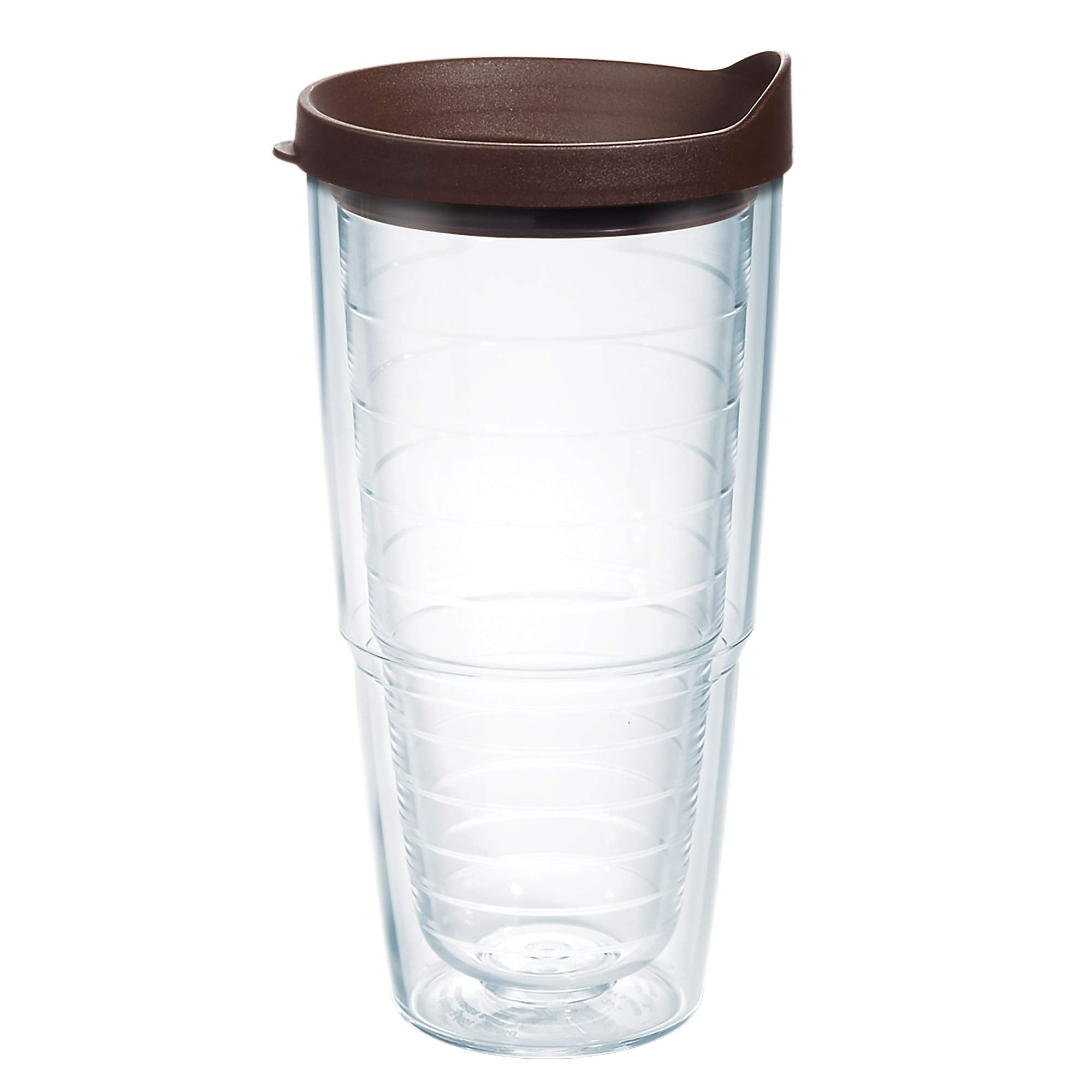 Tervis Clear & Colorful Lidded Made In Usa Double Walled Insulated Tumbler Travel Cup Keeps Drinks Cold & Hot, 24Oz, Brown Lid