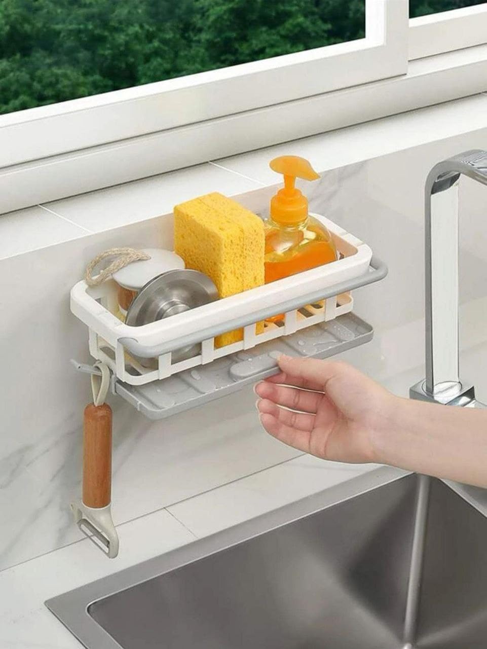 TinkpinTradworld Two Tone Hanging Drain Rack| Retractable Punch Free Storage Rack|Abs Two Tone Hanging Drain Rack For Kitchen.