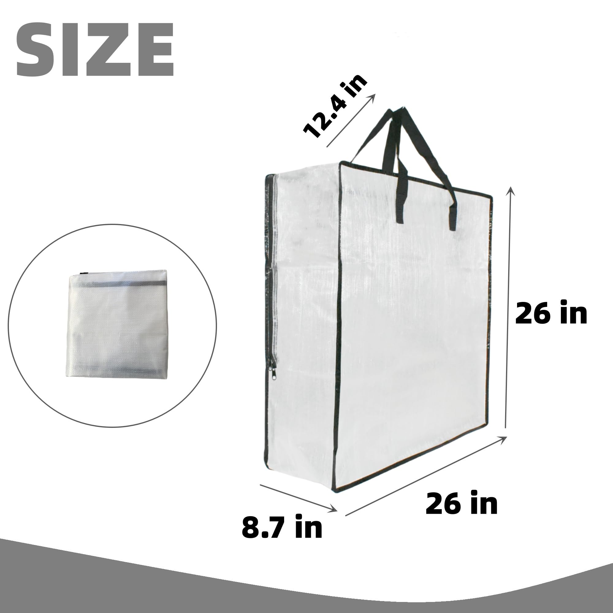 6 Pack Clear Storage Bags with Zipper and Handles, Blanket Bags For Closet Storage, Moving and Packing Supplies for College, Und