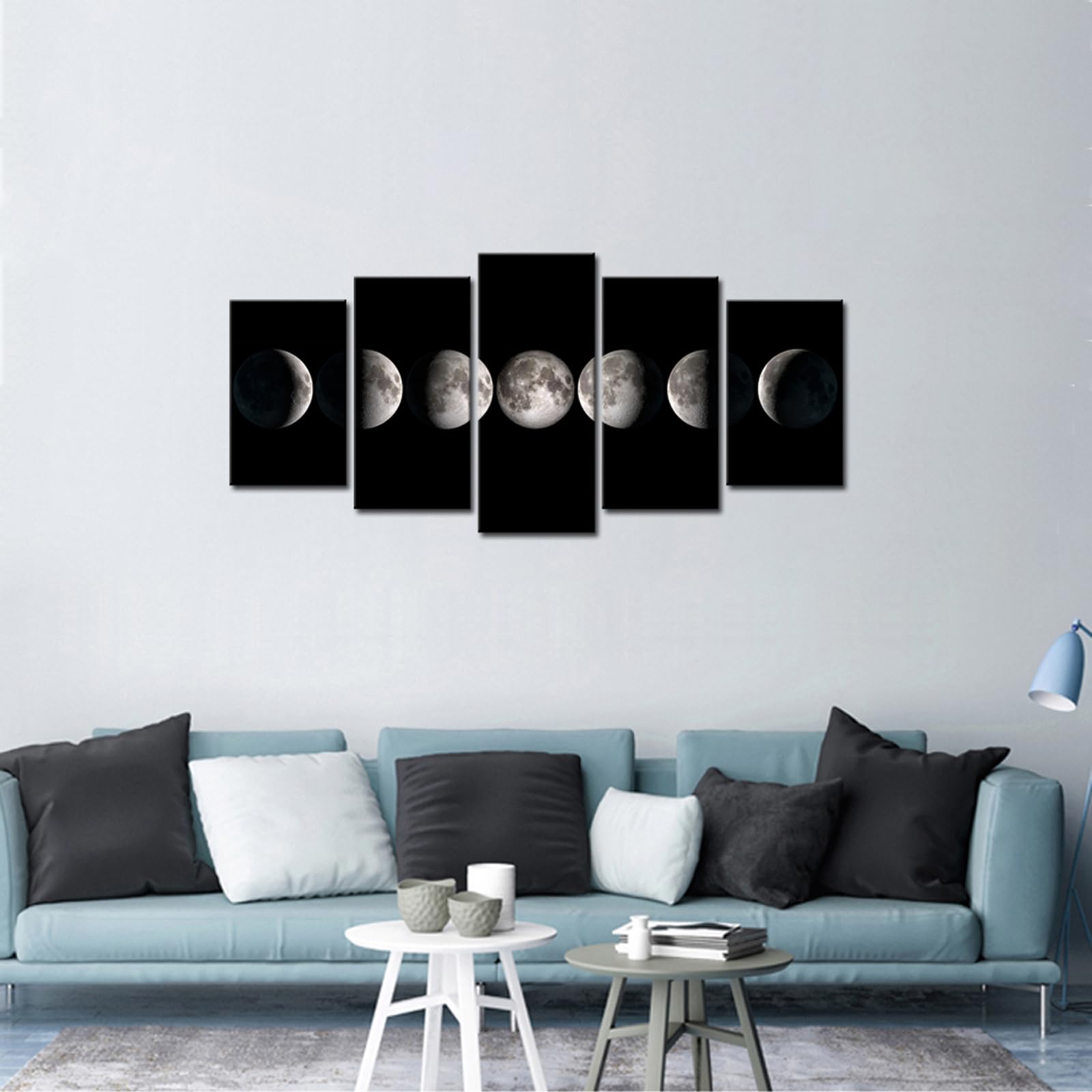 sechars - Canvas Wall Art Prints The Moon Phases Pictures to Photo Paintings on Canvas Wall Art for Home Office Decorations 5 Pieces Stretched Artwork Artwork Ready to Hang