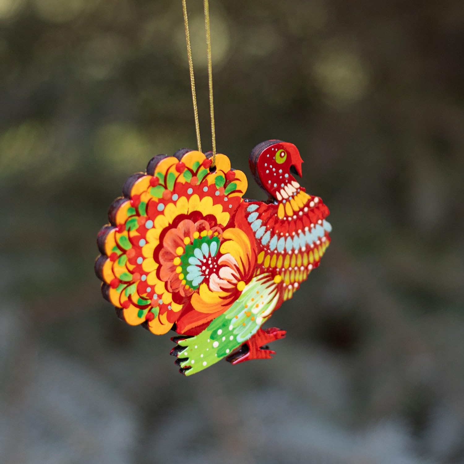 Turkey Christmas Ornament made of wood Hand-Painted Ukrainian Folk Art - Petrykivka Painting