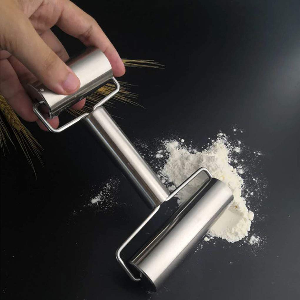 Goeielewe Rolling Pin Double Roller, Stainless Steel Pastry And Pizza Double Dough Baker Roller Metal Kitchen Utensils Ideal For