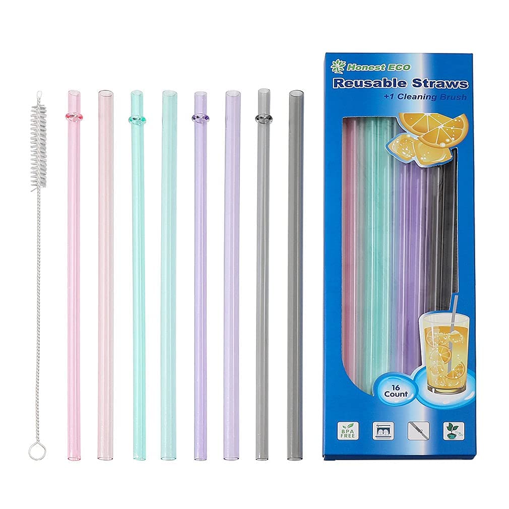 17 Packs - Two Wides 10.5Inch Plastic Straws Reusable,Long Straws For Tumbler/Smoothies/Milkshakes, Straws Cleaner, Unbreakable
