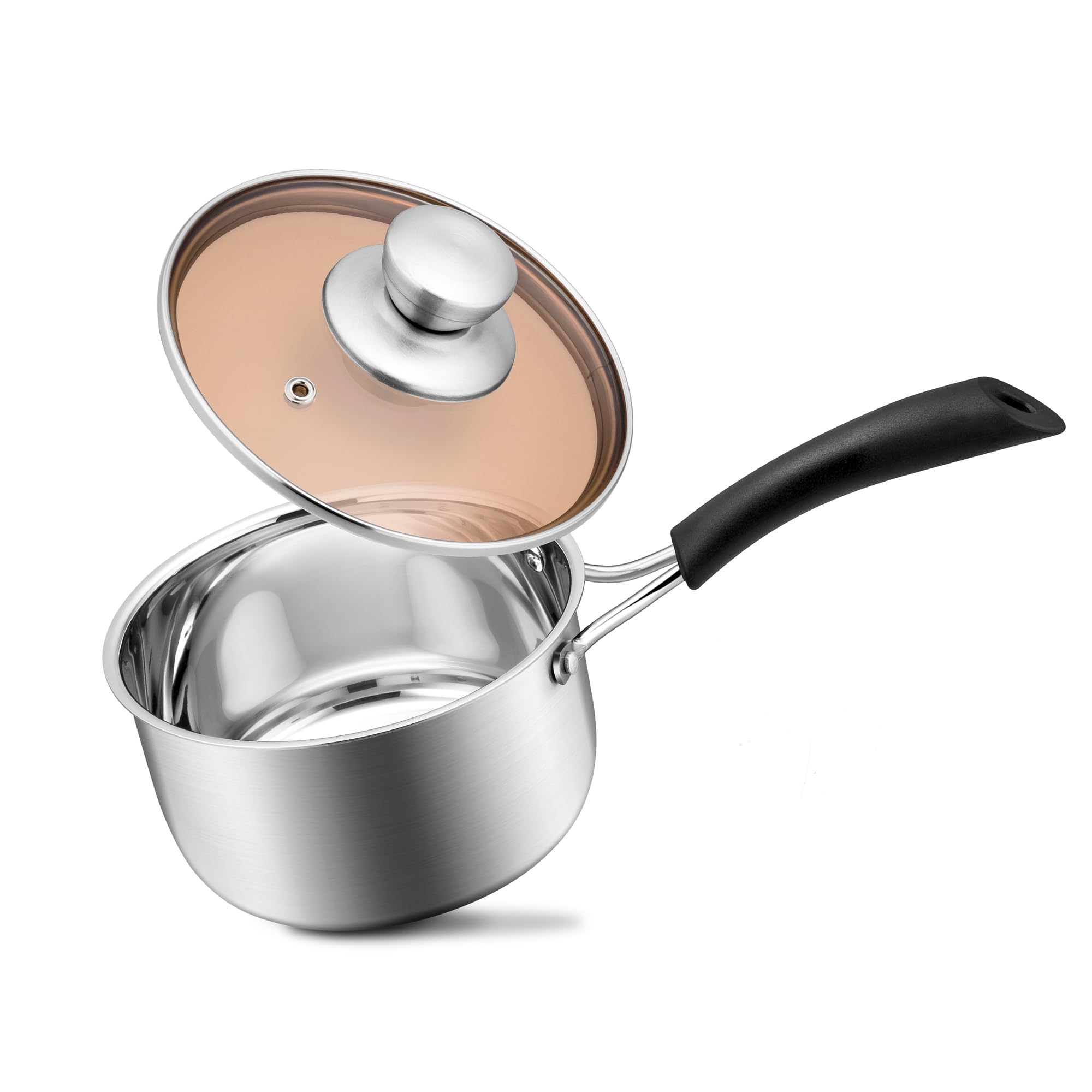 1 Quarts 18/10 Stainless Steel Saucepan, Joyfair Small Sauce Pan Milk Pot With Glass Lid For Cooking Stewing Boiling Spaghetti S