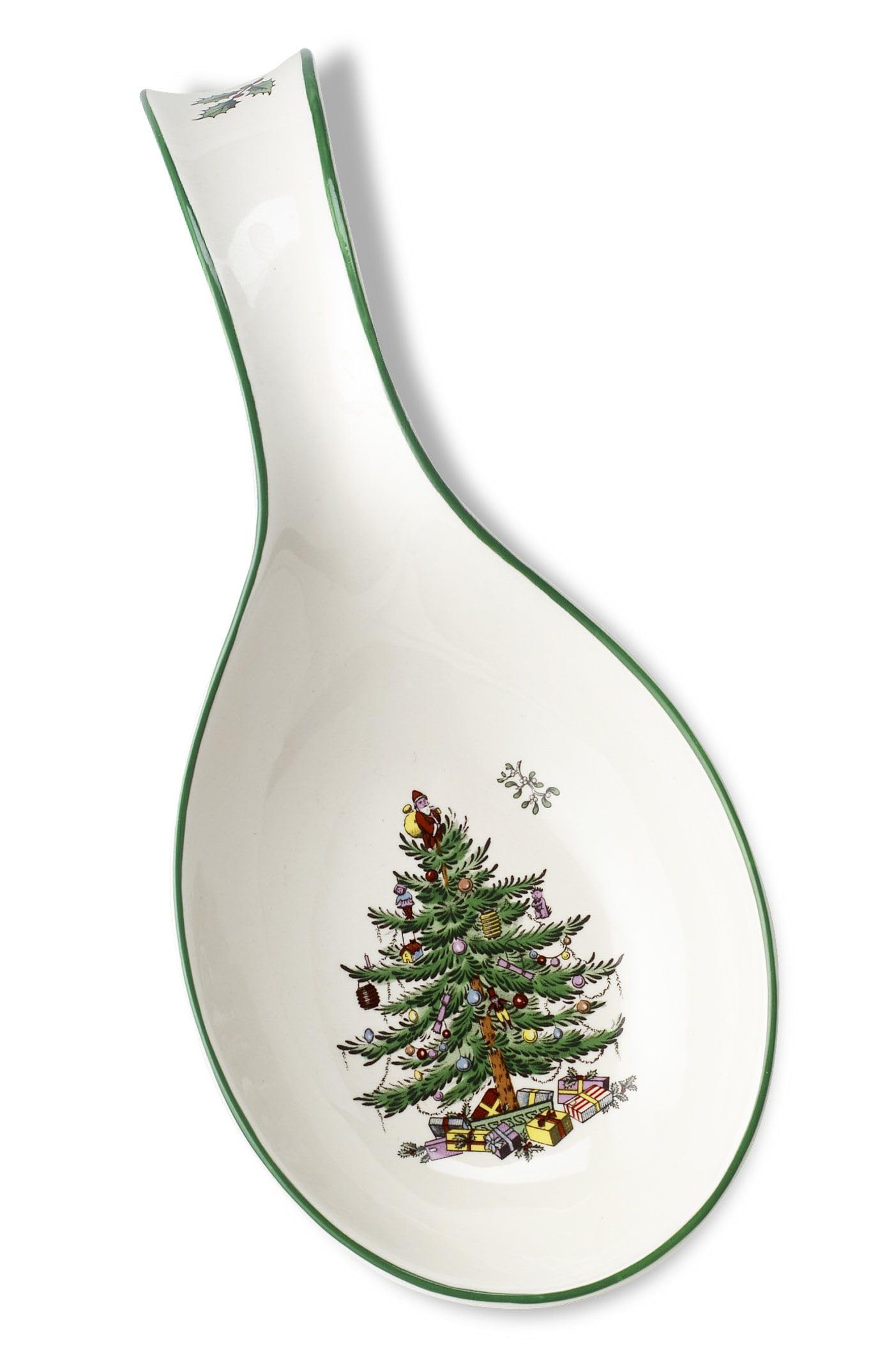 Spode Christmas Tree Spoon Rest | 12 - Inch Cooking Utensil Rest | Spatula Ladle Holder For Kitchen Countertop | Made Of Fine Ea
