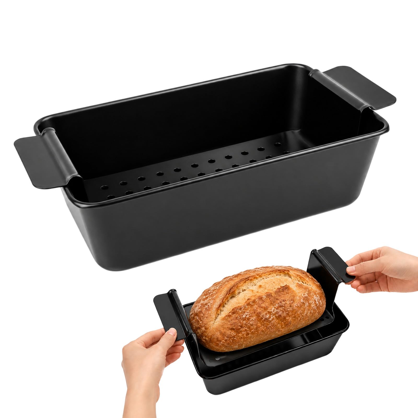 CAXIQEMTOR Meatloaf Pan with Drain Tray, 9.8 x 5.7 Inch Nonstick Carbon Steel Loaf Pan for Baking Bread, Cakes, Meatloaf and Roa