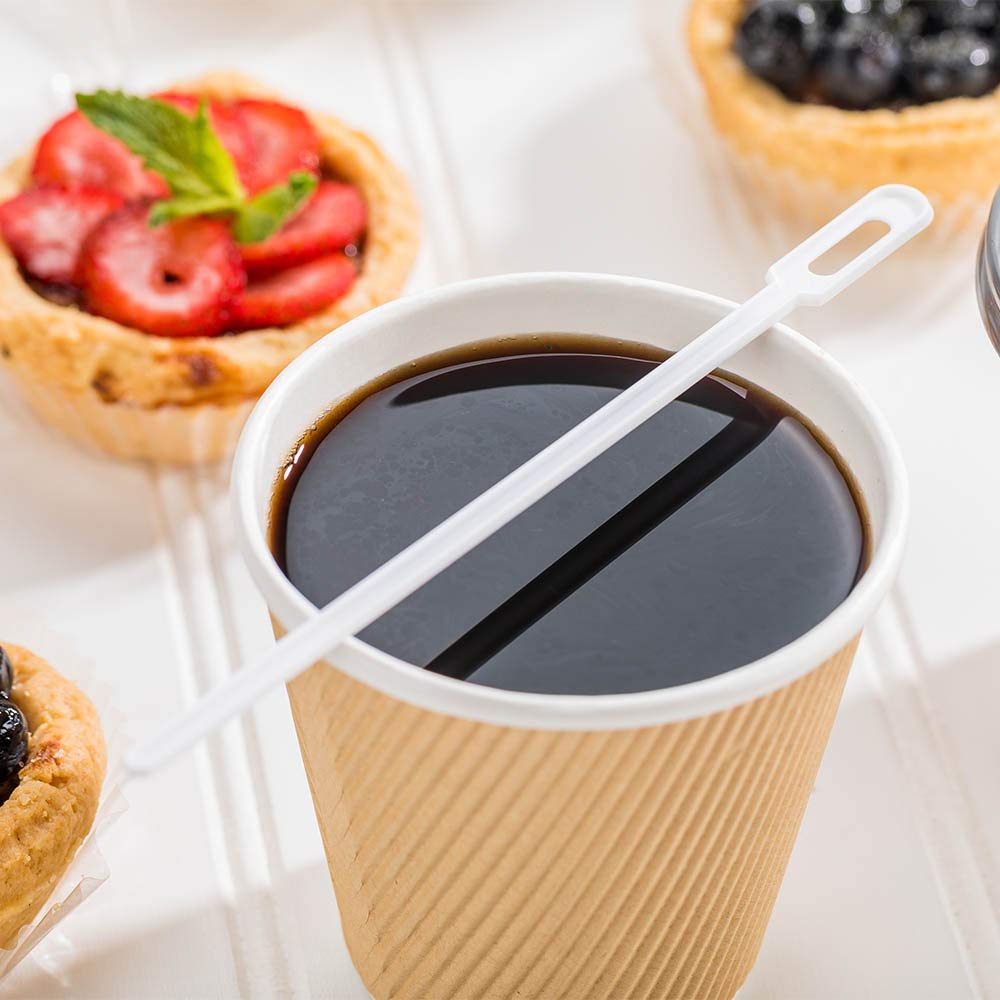 Restaurantware 5.8 Inch Coffee Stirrers 100 Disposable Coffee Stirring Sticks - Unique Keyhole Design For Hot And Cold Drinks Wh