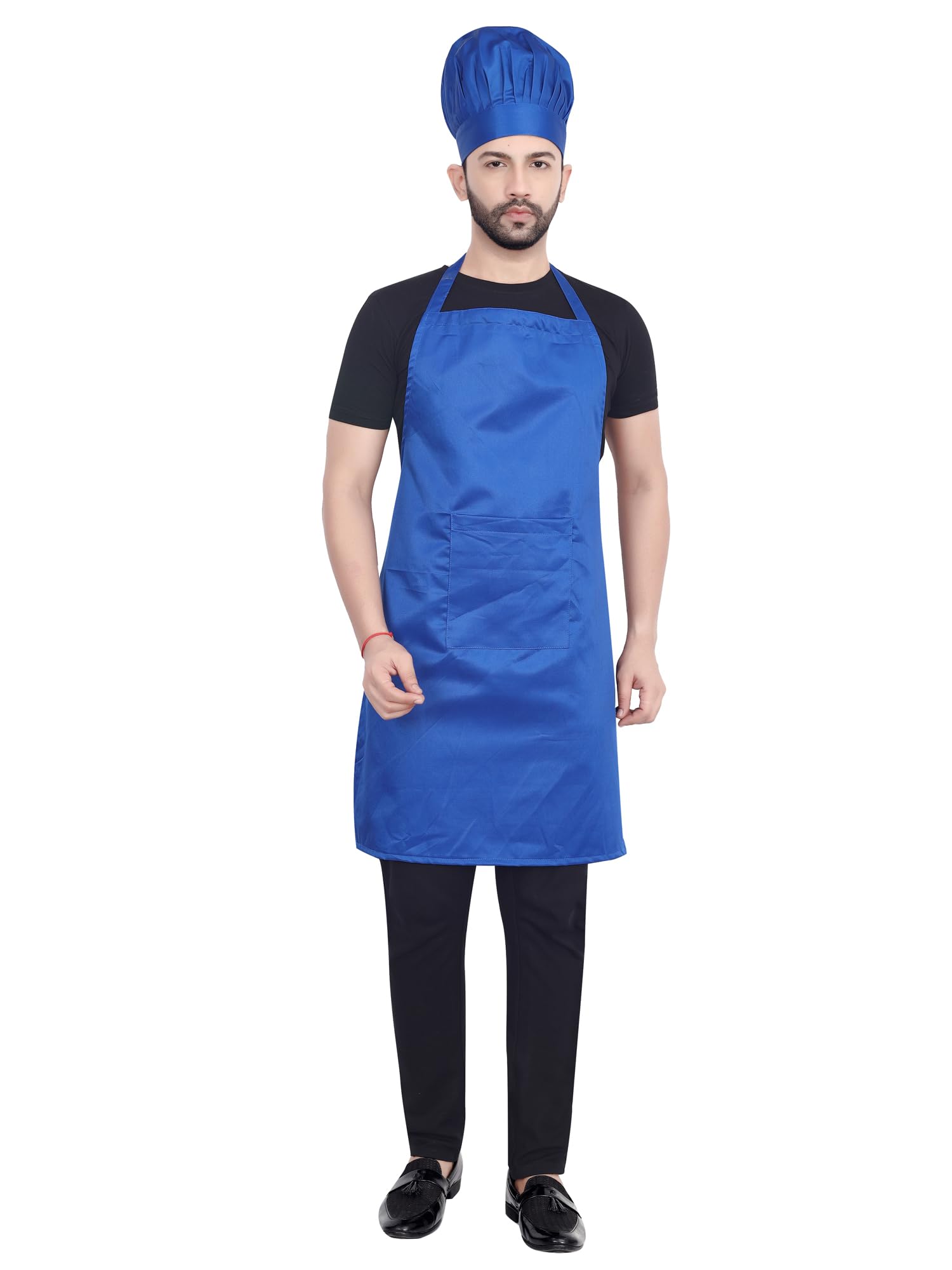 Abc Garments Polycotton Solid Plain Free Size ChefS Cooking Kitchen Apron With ChefS Cap 23X30 Inch (57X77Cm) (Blue)