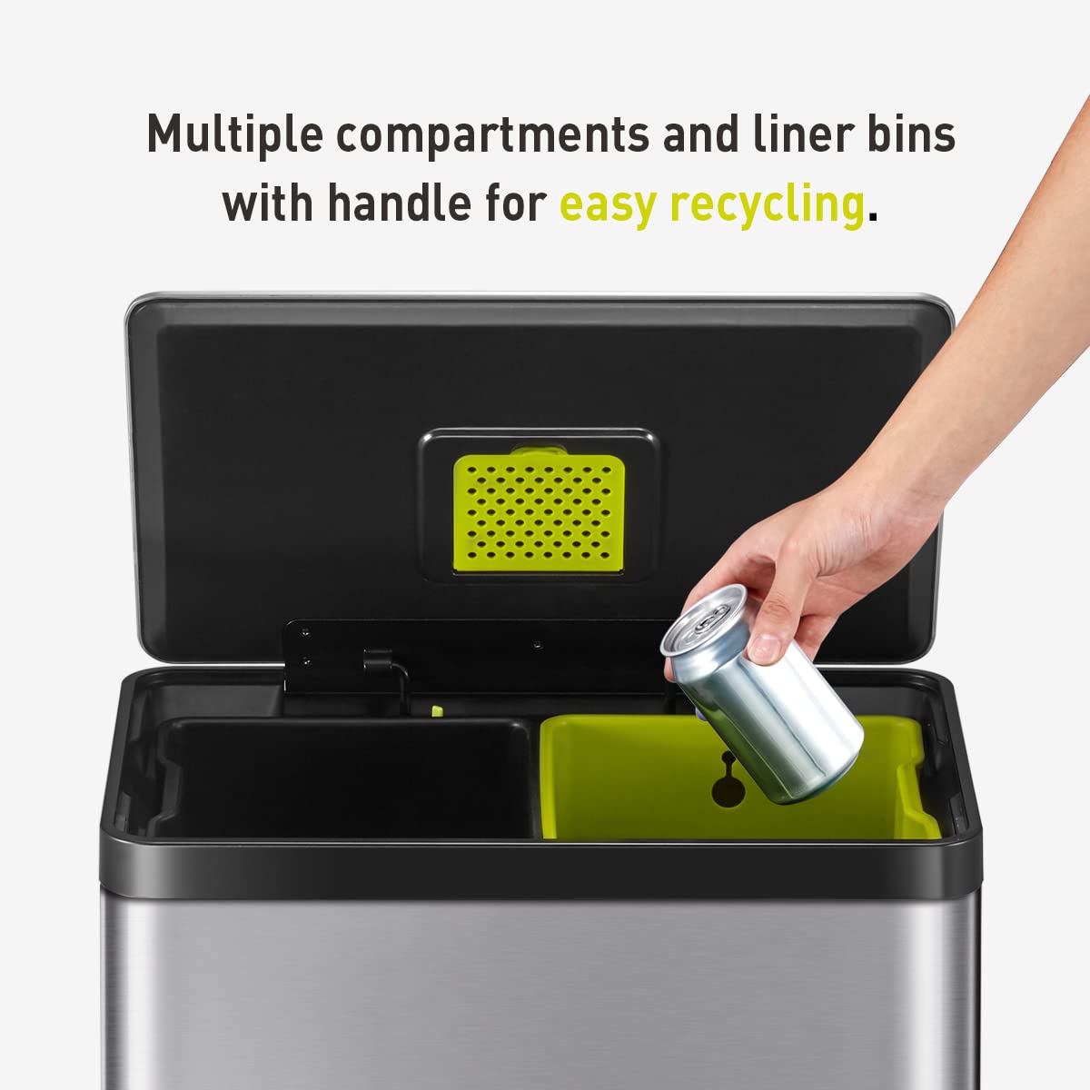 Eko Ecocasa Ii Rectangular Kitchen Step Trash Can, 20L+20L Dual Compartment Recycling Bins, Stainless Steel Lid And Pedal, Odor-