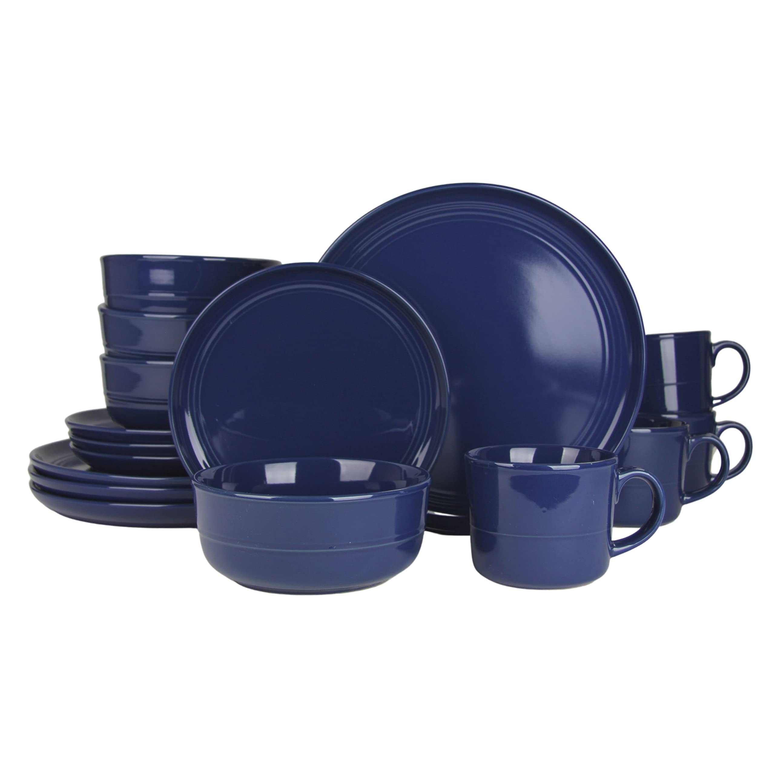 10 Strawberry Street Double Line 16 Piece Dinnerware Set, Cobalt
