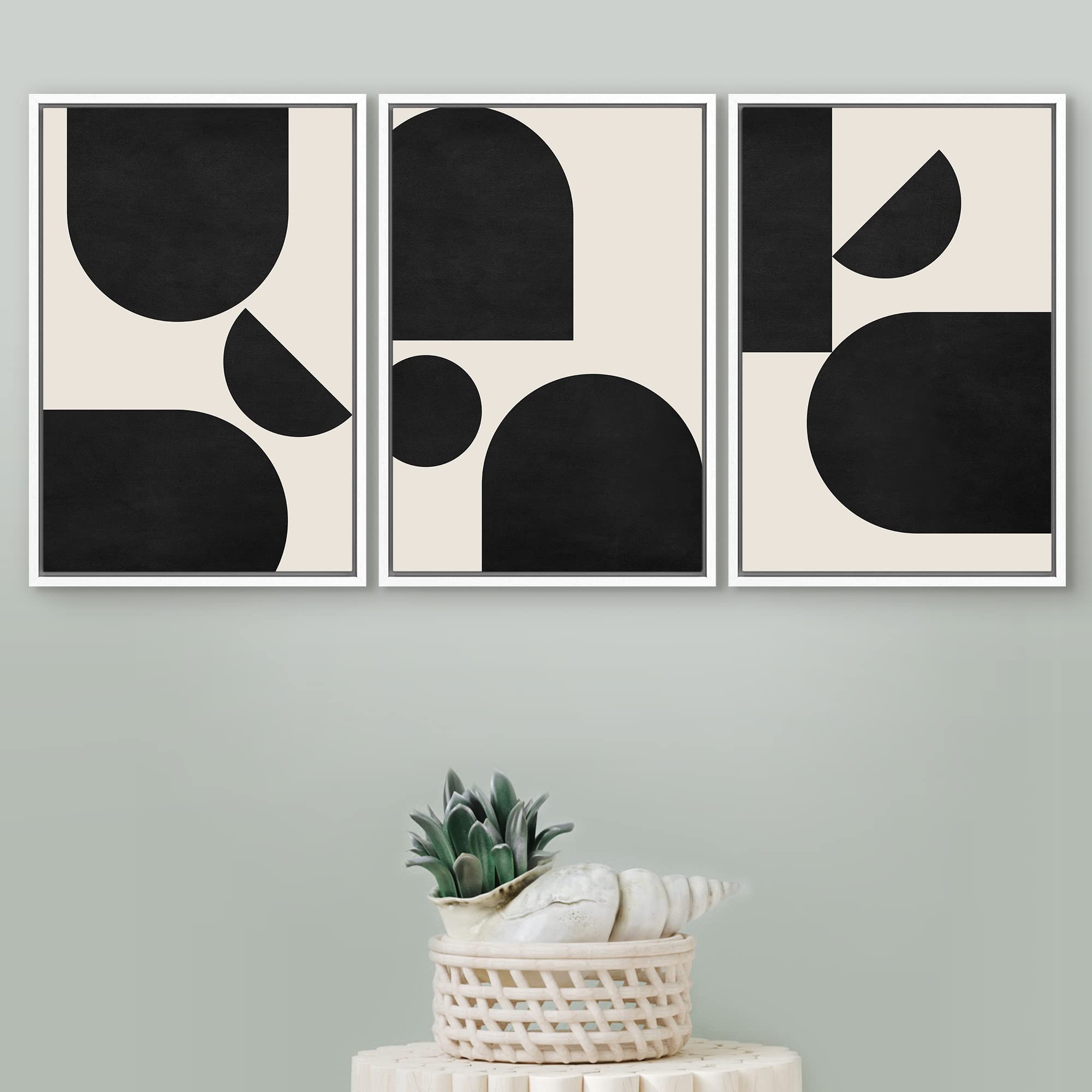 Signford Framed Canvas Print Wall Art Set Geometric Semi Circle Arch Polygons Abstract Shapes Illustrations Modern Art Bohemian
