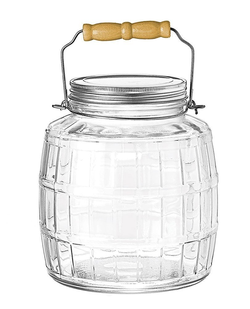 Anchor Hocking 1 Gallon Glass Barrel Jar With Lid (2 Piece, Brushed Metal, Screwable)