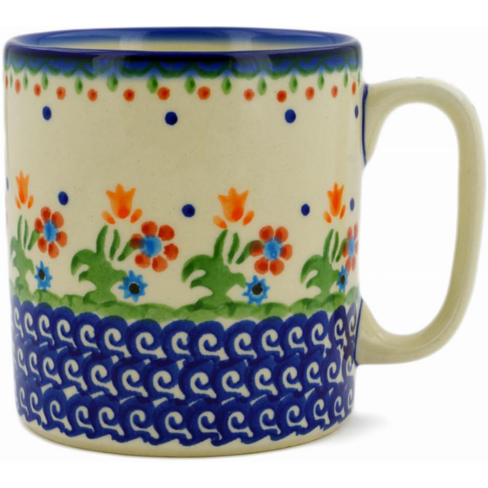 Polmedia Polish Pottery Mug 13 oz  Spring Flowers Pattern Handmade in Boleslawiec Poland by Ceramika Bona + Certificate of Auth