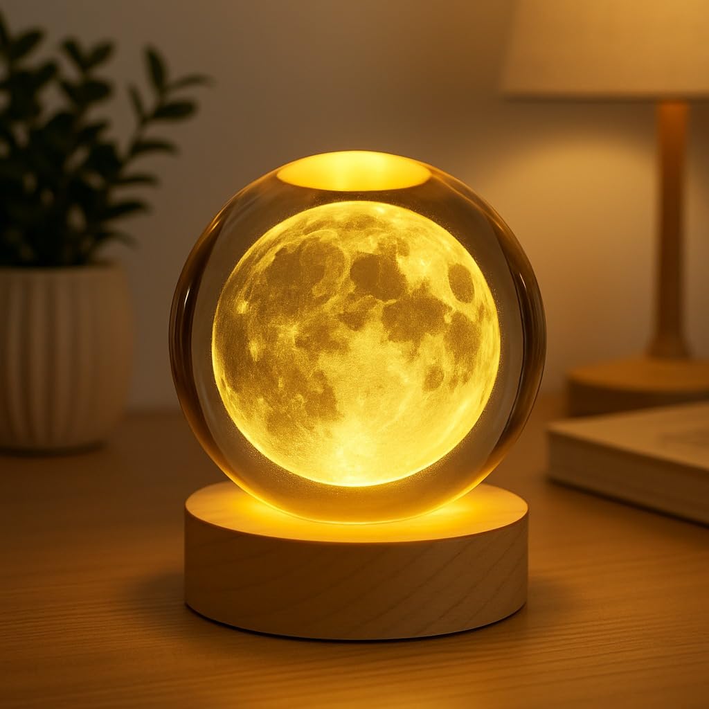 Toy Imagine 3D Crystal Ball Night Lamp, Moon & Galaxy Theme Bedroom Dcor Light, Acrylic Sphere Decorative Small Lamp For Kids, W