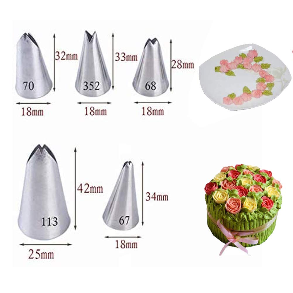 Leaf Piping Tips, Hsxxf 5Pcs Russian Piping Tips Stainless Steel Piping Tips Piping Nozzles Cake Piping Icing Nozzles Cake Decor