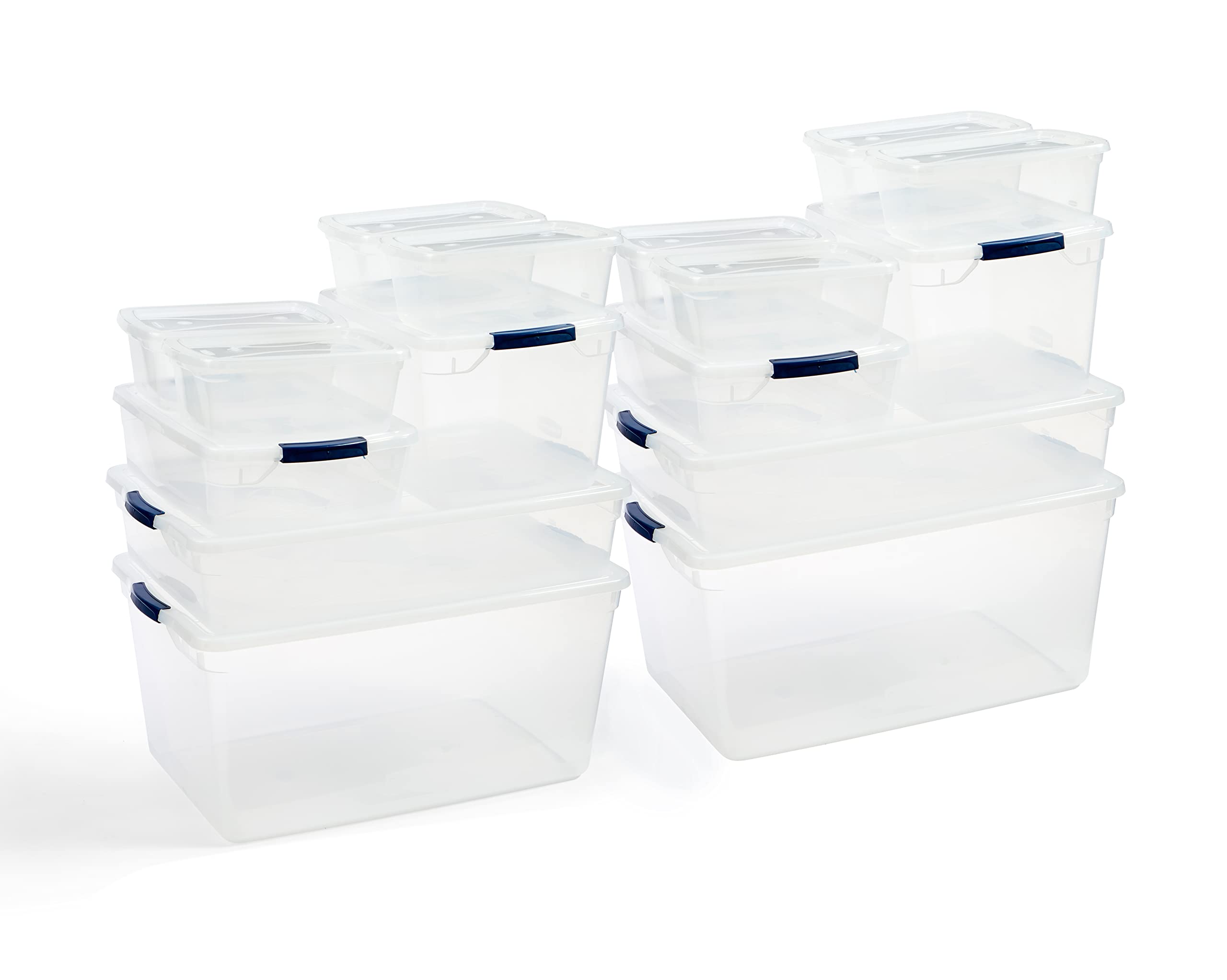 Rubbermaid Cleverstore Clear Dorm Variety 12-Pack, Made In Usa, Stackable Large Clear Storage Bins With Lids, See-Through Plasti