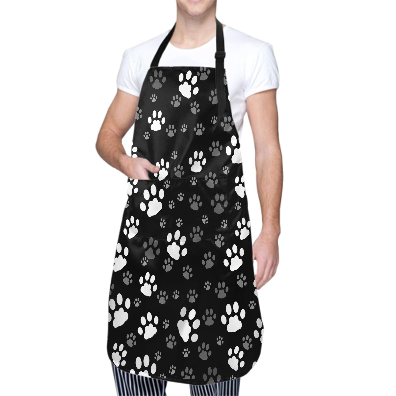 Dog Paw Grooming Apron With Pockets Waterproof Funny Animal Aprons For Men Women Black White Kitchen Bibs For Kitchen Garden Dec