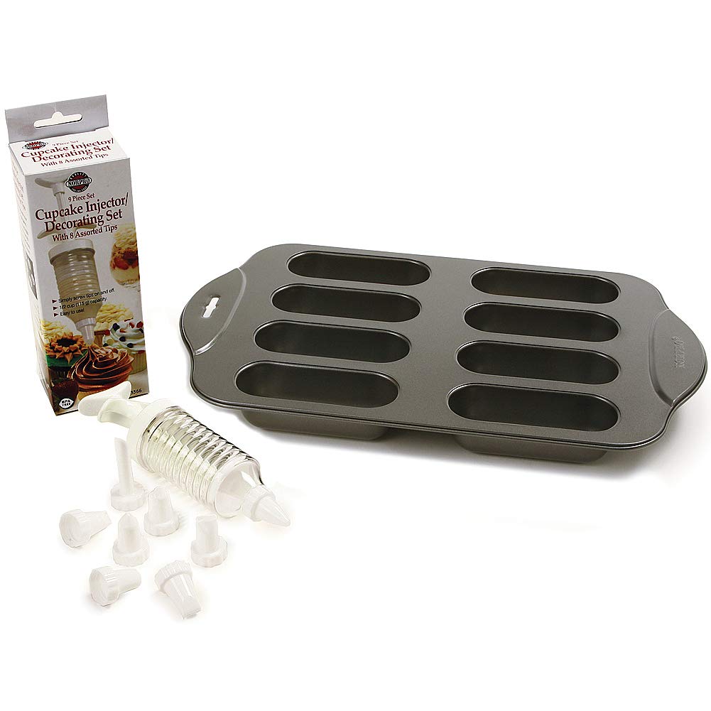 Norpro Cream Canoe Pan With Bonus 9 Piece Decorating Set, 9 Mini Celles, Gray