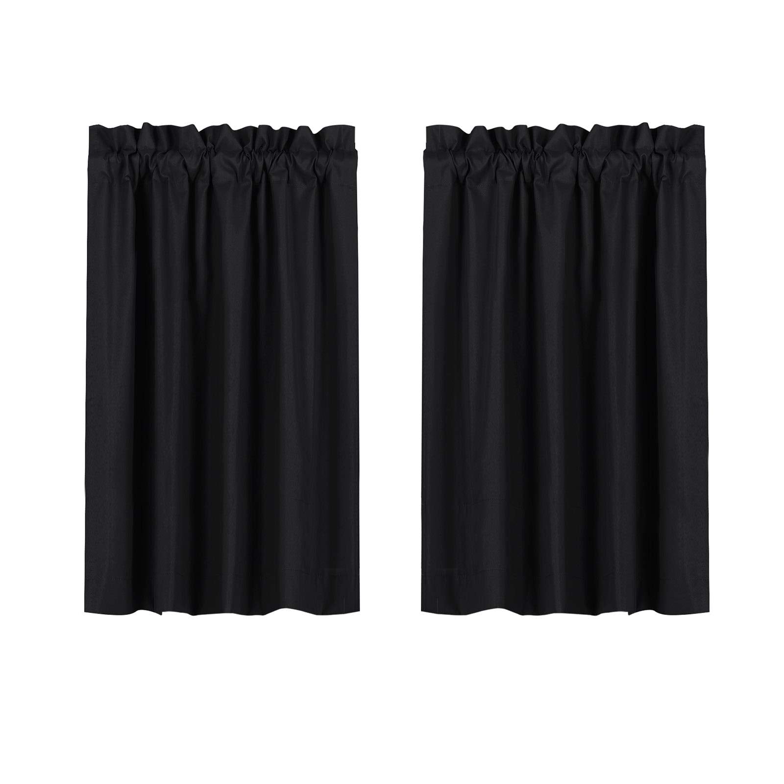Valea Home Blackout Kitchen Curtains - Waterproof Soft Rod Pocket Curtains for Bathroom, Bedroom - 45 inch Length, 2 Panels, Bla