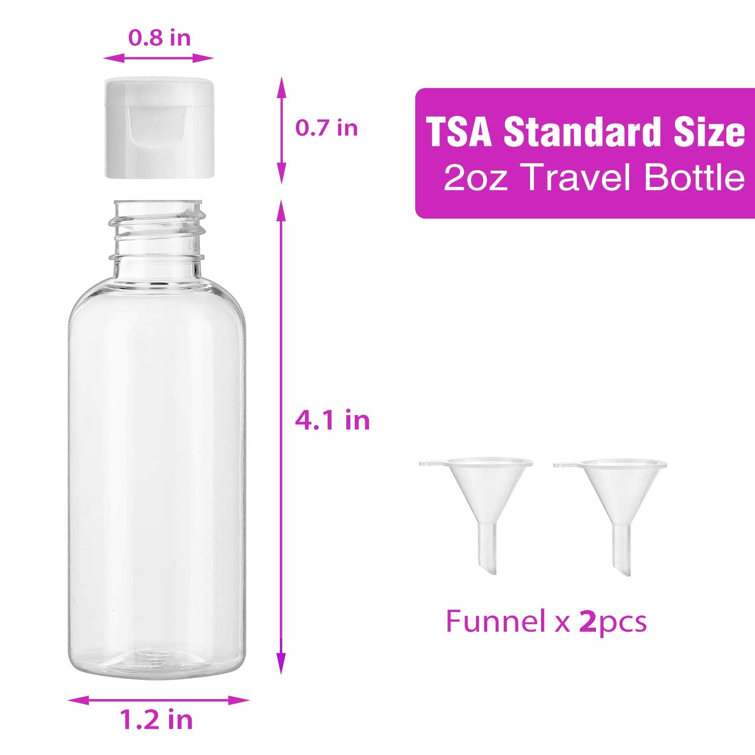 Dabacc 30 Pcs 2 oz Clear Plastic Empty Bottles  Travel Size Bottles with Flip Cap Small Bottles for Liquids Toiletries Shampoo Lotion Conditioner