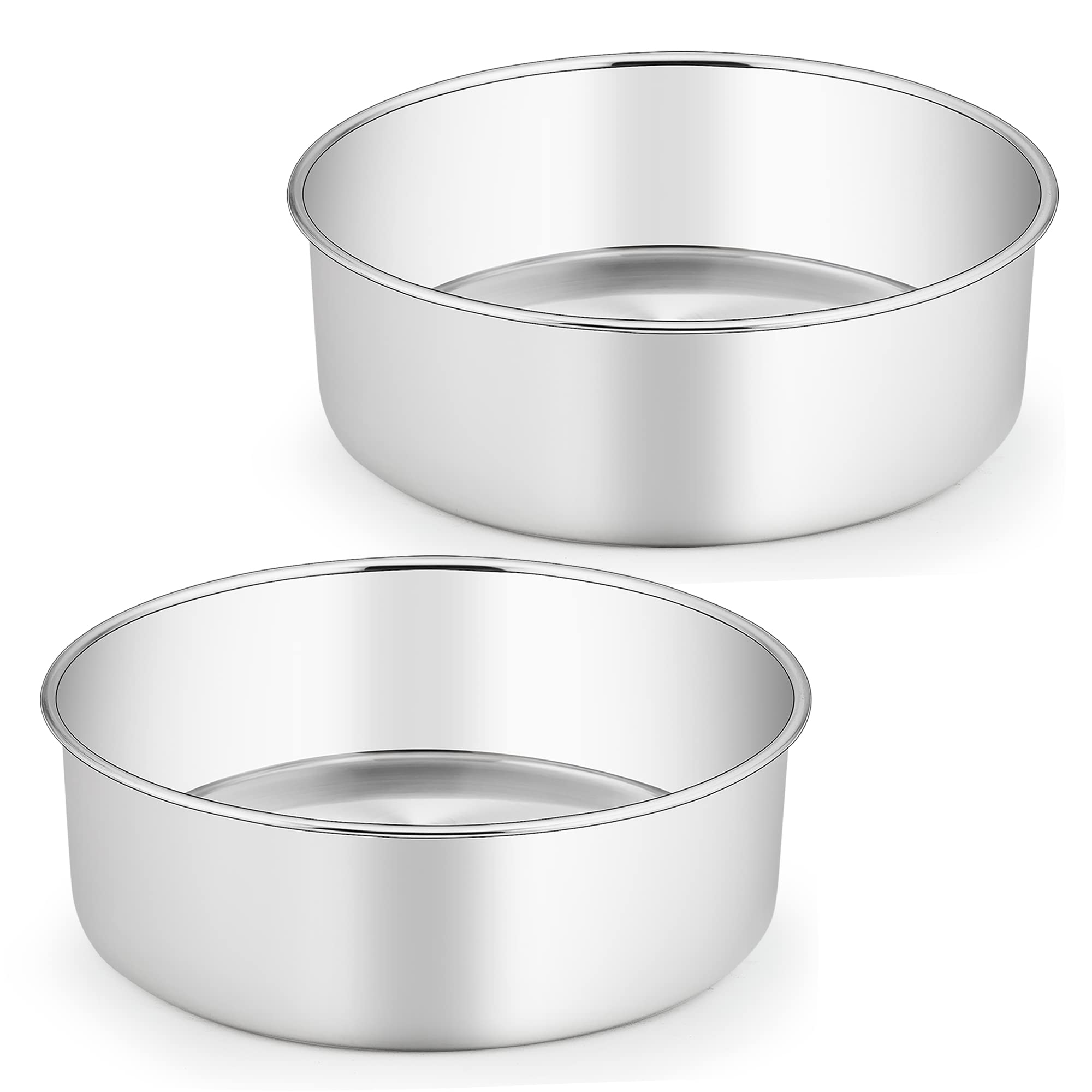 Teamfar Cake Pans, 2 Pcs Stainless Steel Round 3 Inch Deep Baking Cake Pans For Wedding Birthday Party, Non-Toxic & Heavy Duty,