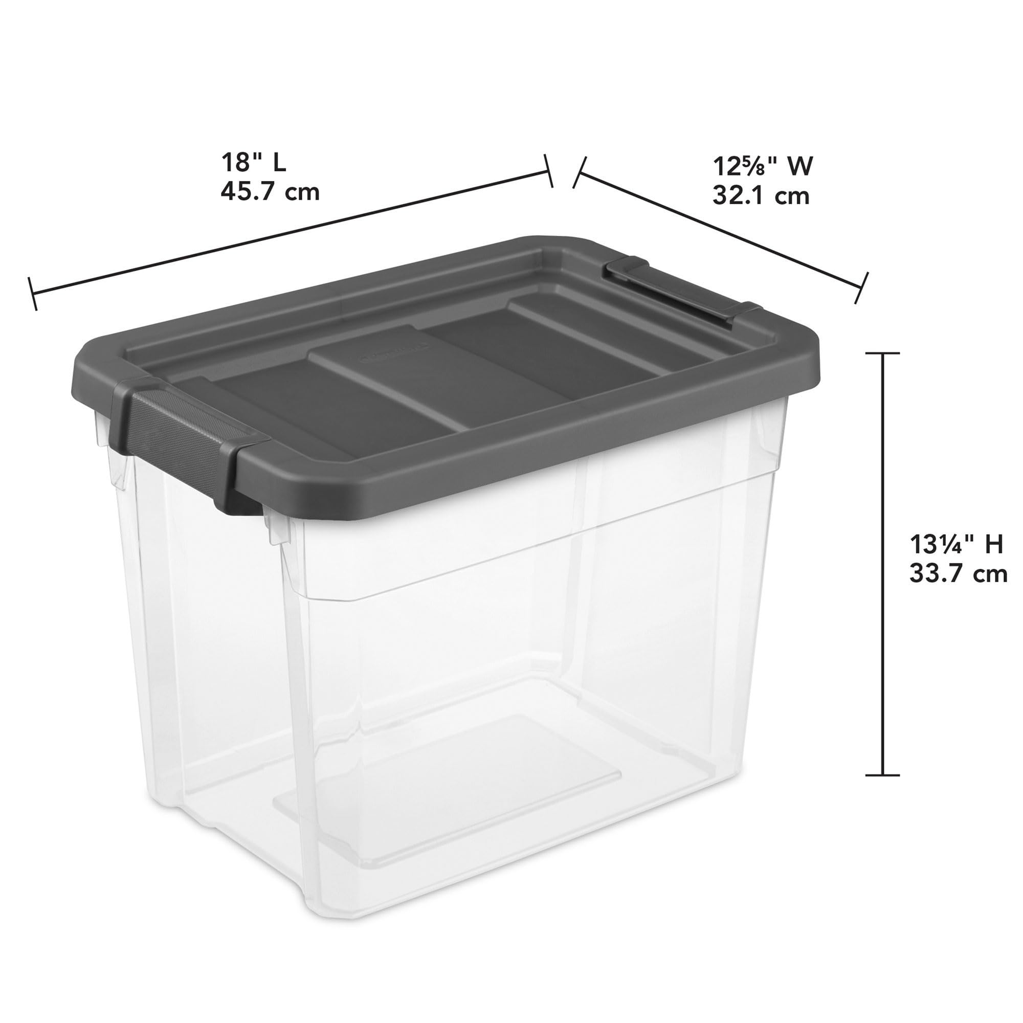 Sterilite 30 Quart Plastic Stacker Box, Lidded Storage Bin Container For Home And Garage Organizing, Shoes, Tools, Clear Base &