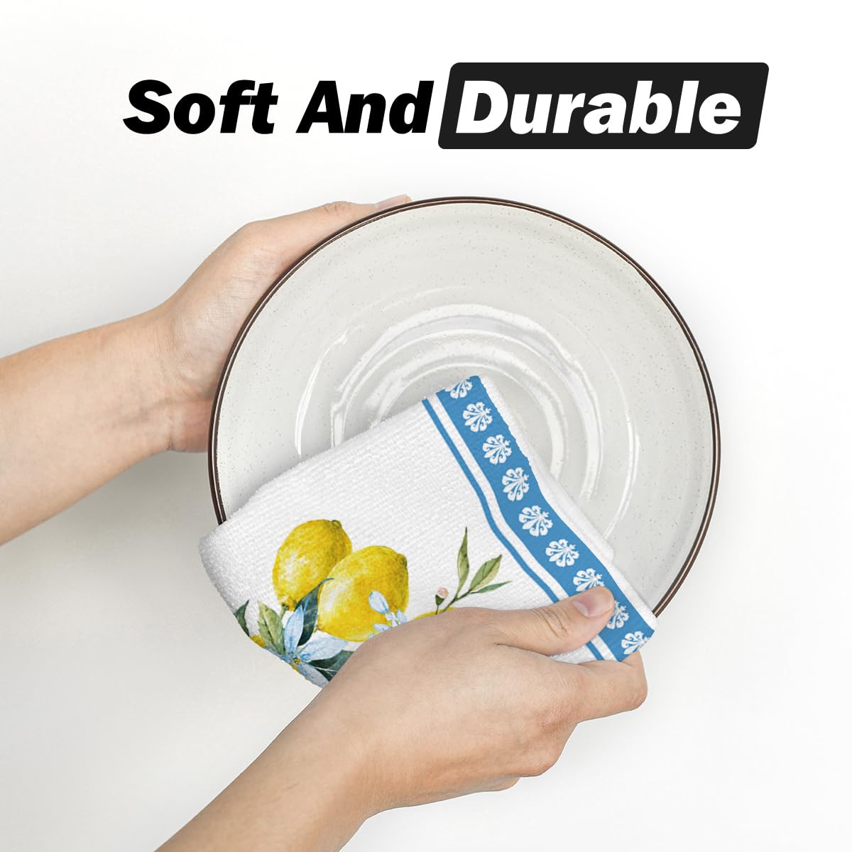 Artoid Mode Lemon Flowers Floral Summer Kitchen Towels Dish Towels, 18X26 Inch Seasonal Decoration Hand Towels Set Of 2