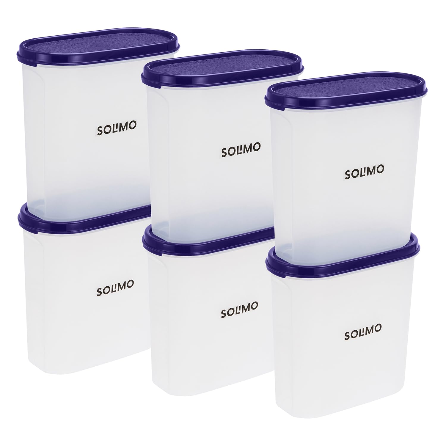 Amazon Brand - Solimo Modular Plastic Storage Containers With Lid | Airtight | Bpa-Free | Set Of 6 | 1.8 L (Blue)
