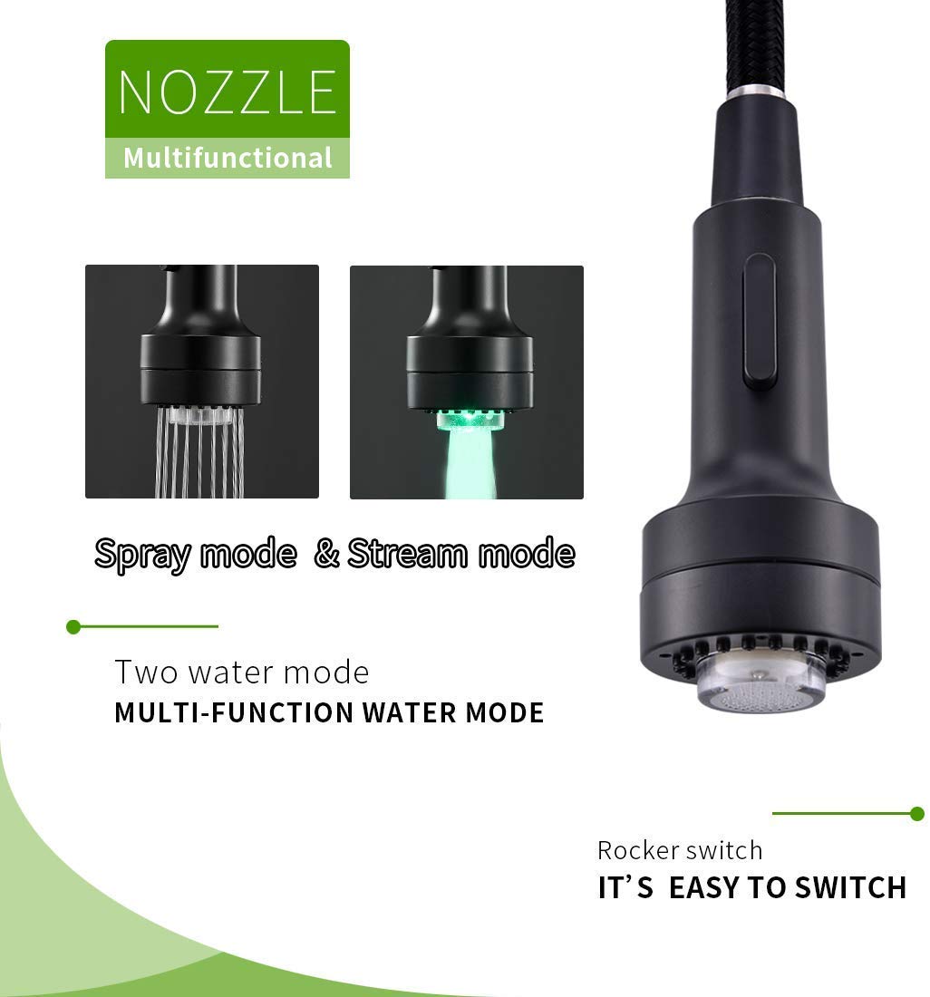 Gimili Black Kitchen Faucet With Sprayer Modern Single Handle Pull Down Sprayer Matte Black Kitchen Faucet Pull Down With Led Li