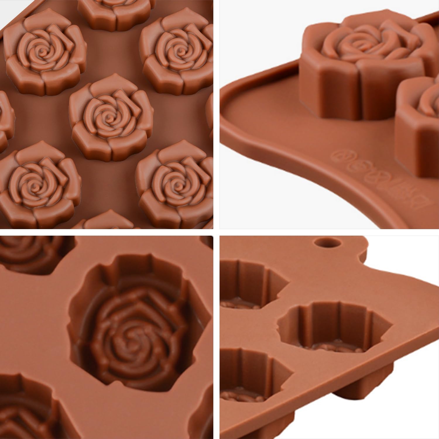 2 Pcs Rose Silicone Molds, 15-Cavity Mini Flower Shape Silicone Molds, Non-Stick Silicone Rose Chocolate Candy Baking Molds For