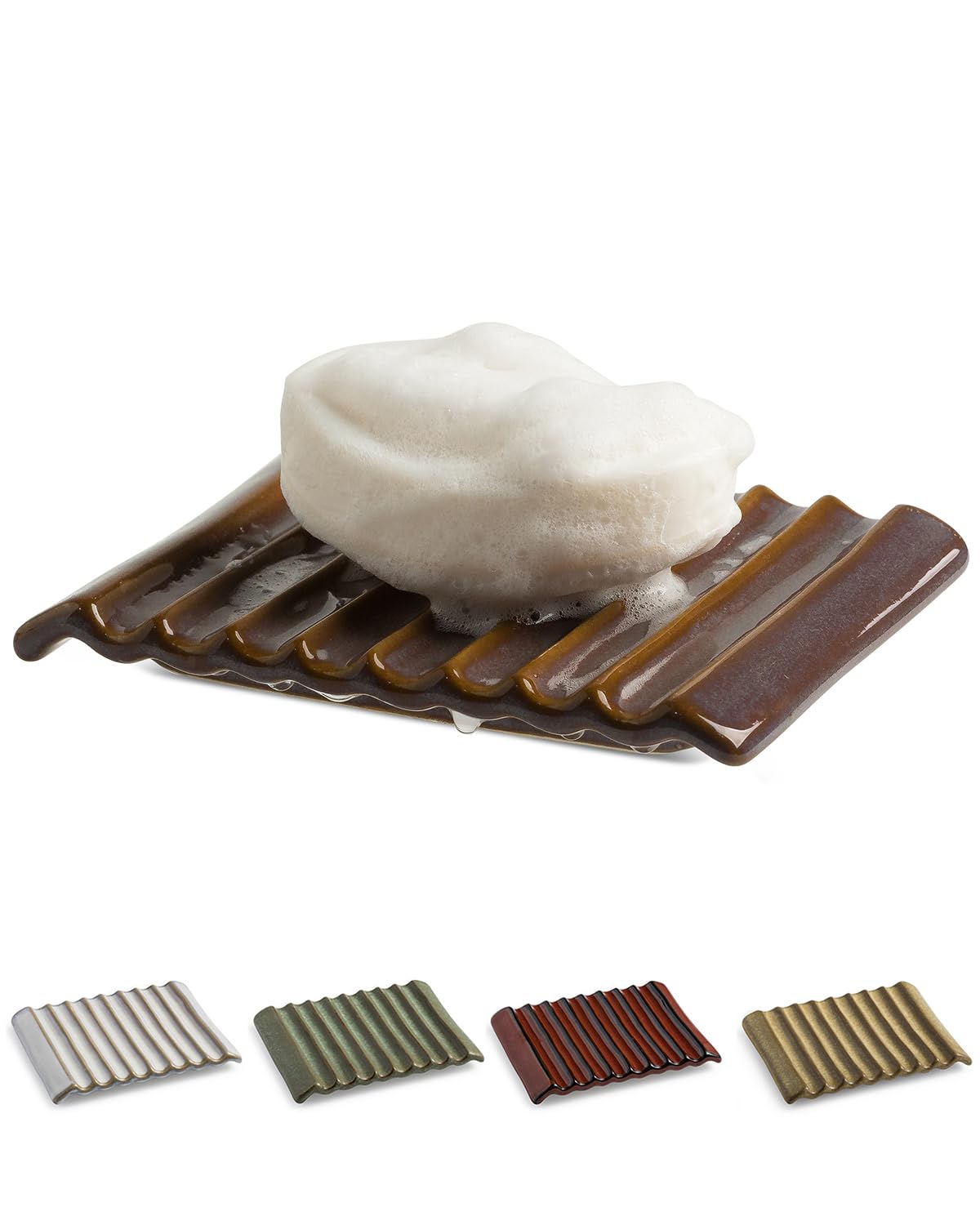 Bar Soap Holder Ceramic Soap Dish Japanese Style For Countertop & Saver For Shower Sink And Kitchen, With Self Drain, Lift Soap