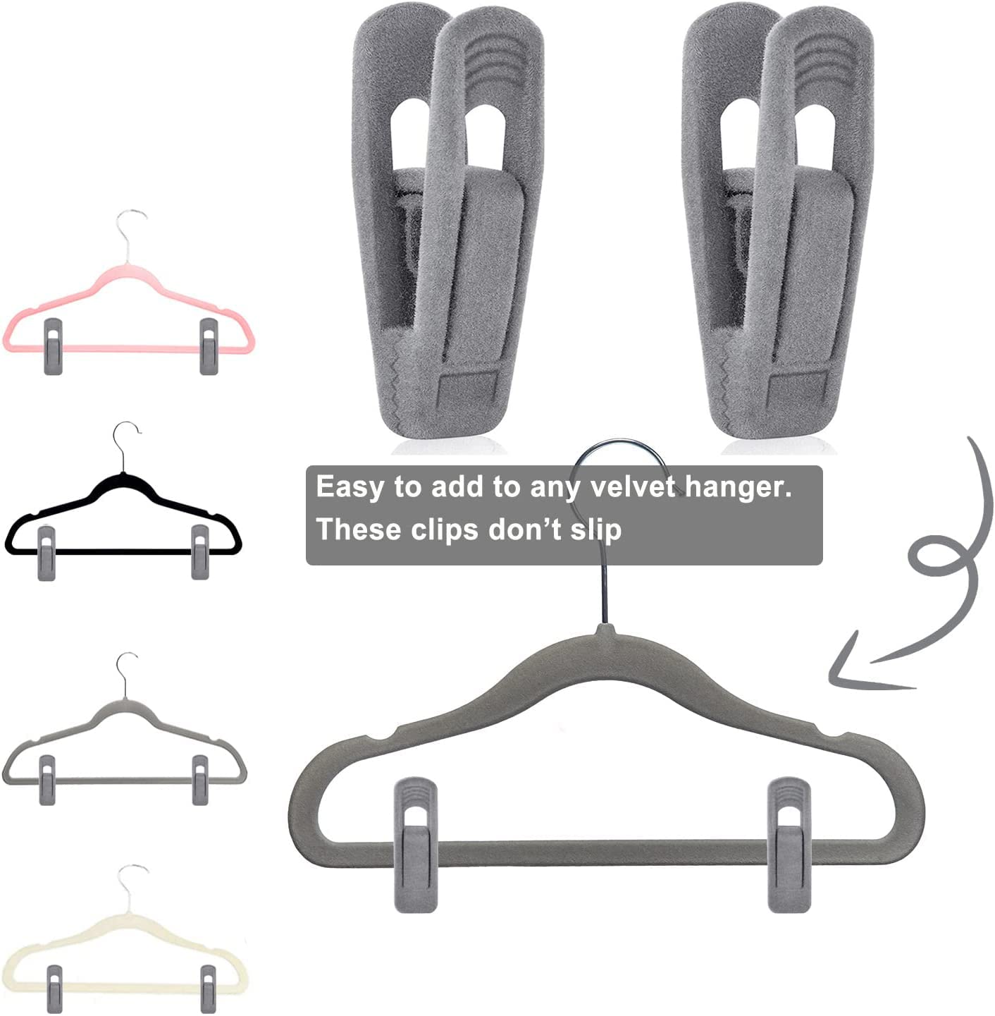 Tofiigrem Grey Velvet Clips For Velvet Hangers - 20 Pcs Gray Non Slip Velvet Hanger Clip, Pants Hanger Velvet Clips Fit For Slim