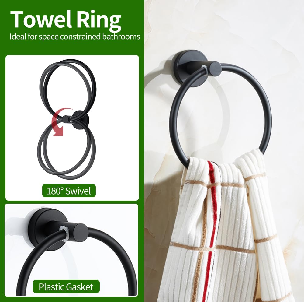 5/10/20pcs Bathroom Hardware Set  Matte Black/Brushed Nickel/Brushed Gold Bathroom Hardware Set  Including 16'' Hand Towel Bars  Toilet Paper Holders  Towel Rings  Robe Towel Hooks (5pcs  Black)