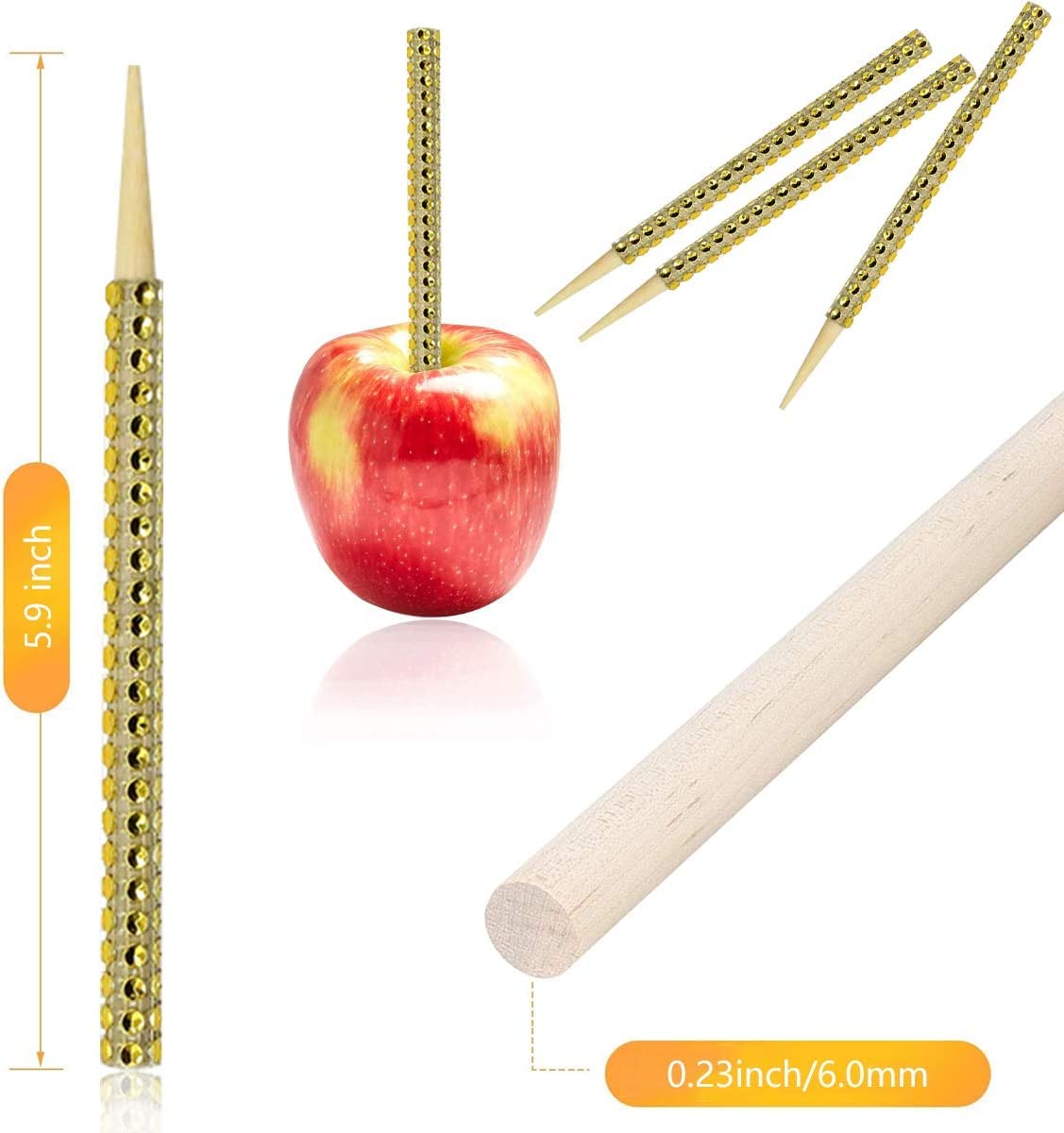 24 Pcs Bling Candy Apple Sticks With Butterfly Stickers, Caramel Apple Bamboo Wooden Pointed Skewers With Rhinestones Diamond Me