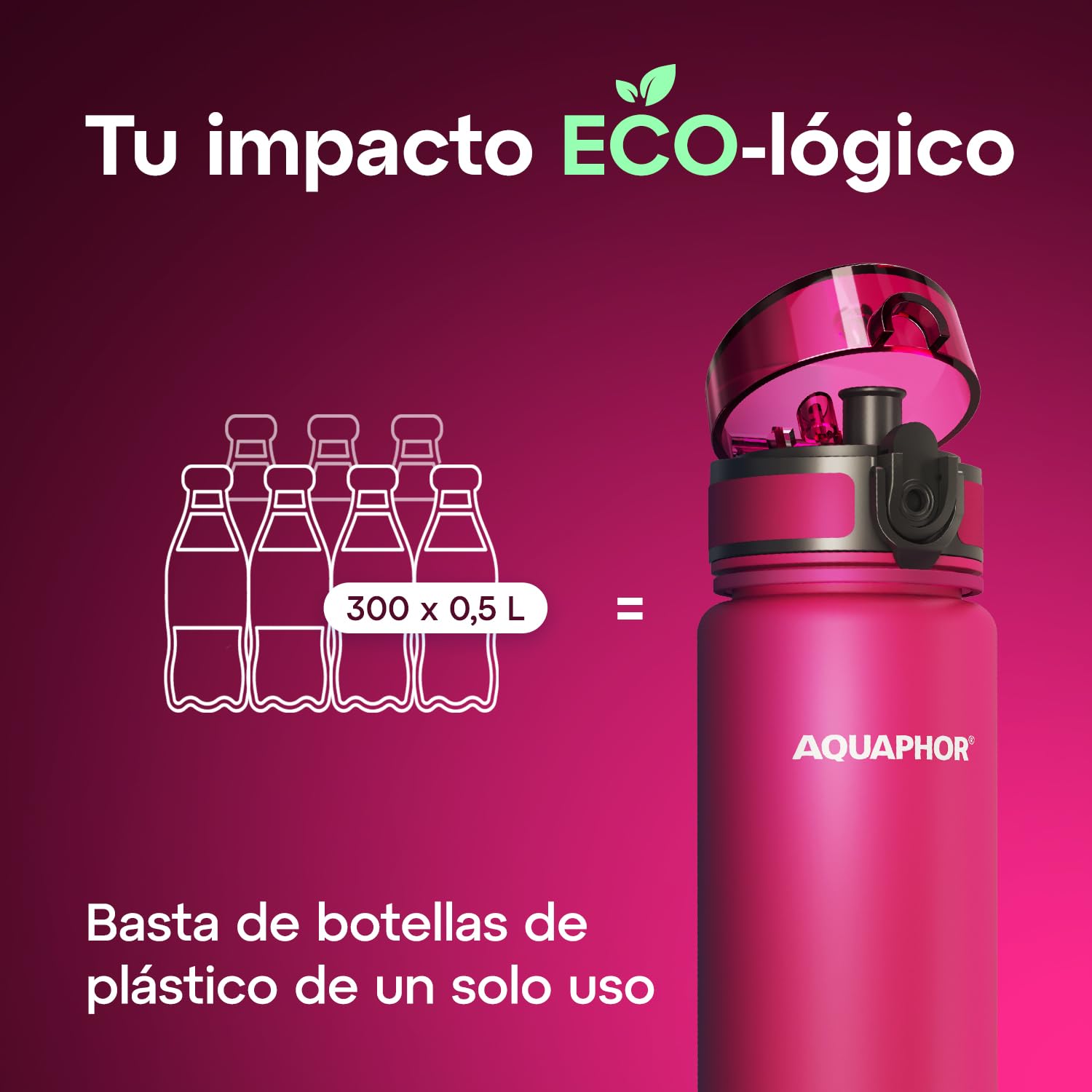 AQUAPHOR City Bottle 500ml Pink  Travel Water Bottle with Activated Carbon Filter  Filters Chlorine & Impurities  Made of Tritan & BPA-Free  Stay Hydrated On The Go!